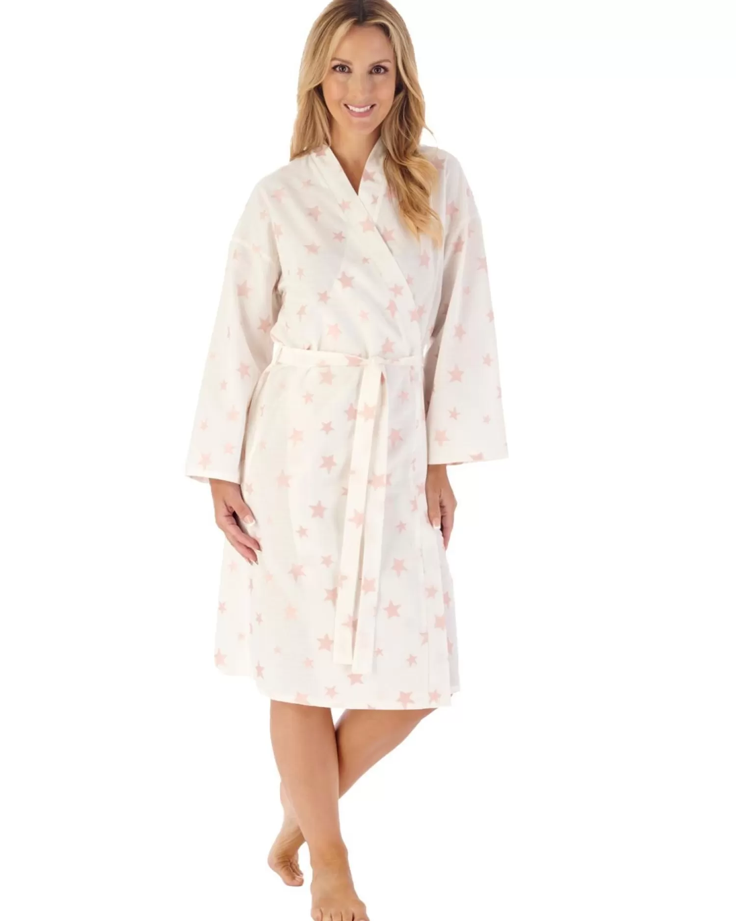 Slenderella Dressing Gowns | 43" Star Print Kimono Robe - Pink