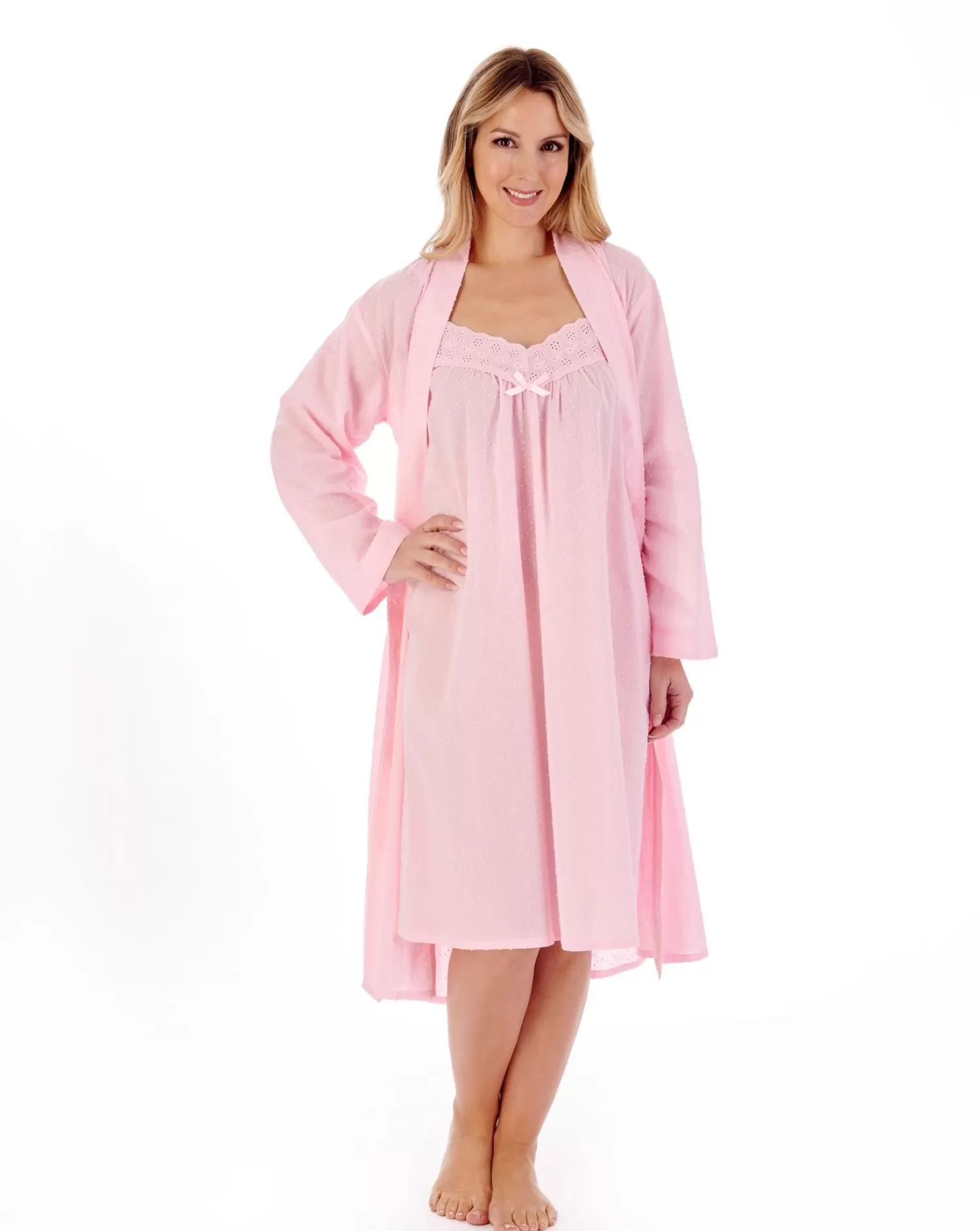 Slenderella Dressing Gowns | 45" Dobby Dot 100% Cotton Kimono Wrap - Pink