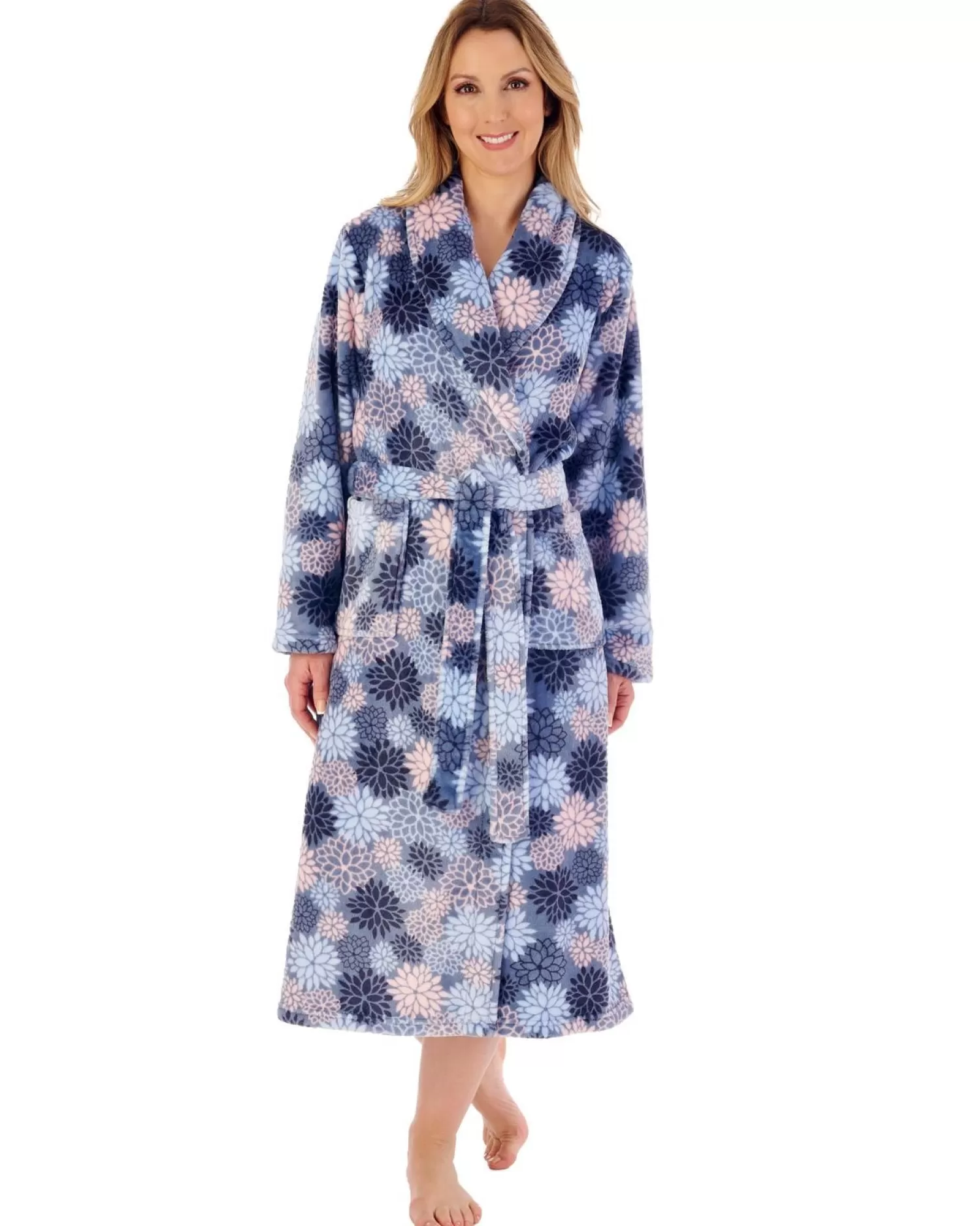 Slenderella Dressing Gowns | Bold Floral Wrap Dressing Gown - Blue