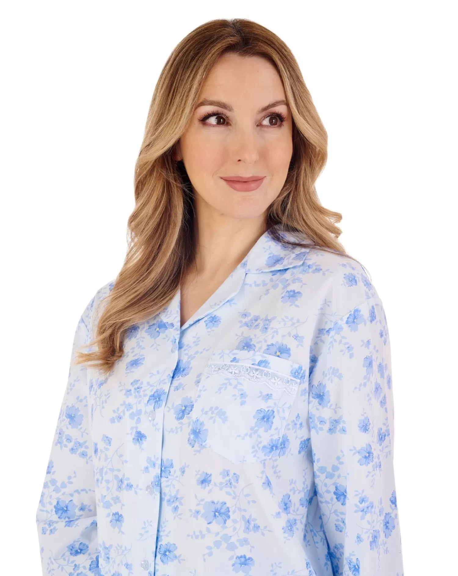 Slenderella Pyjamas | Brushed Tailored Button Pyjamas - Blue
