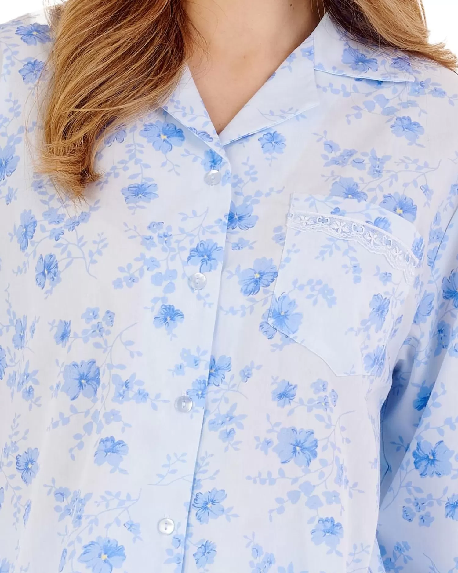 Slenderella Pyjamas | Brushed Tailored Button Pyjamas - Blue