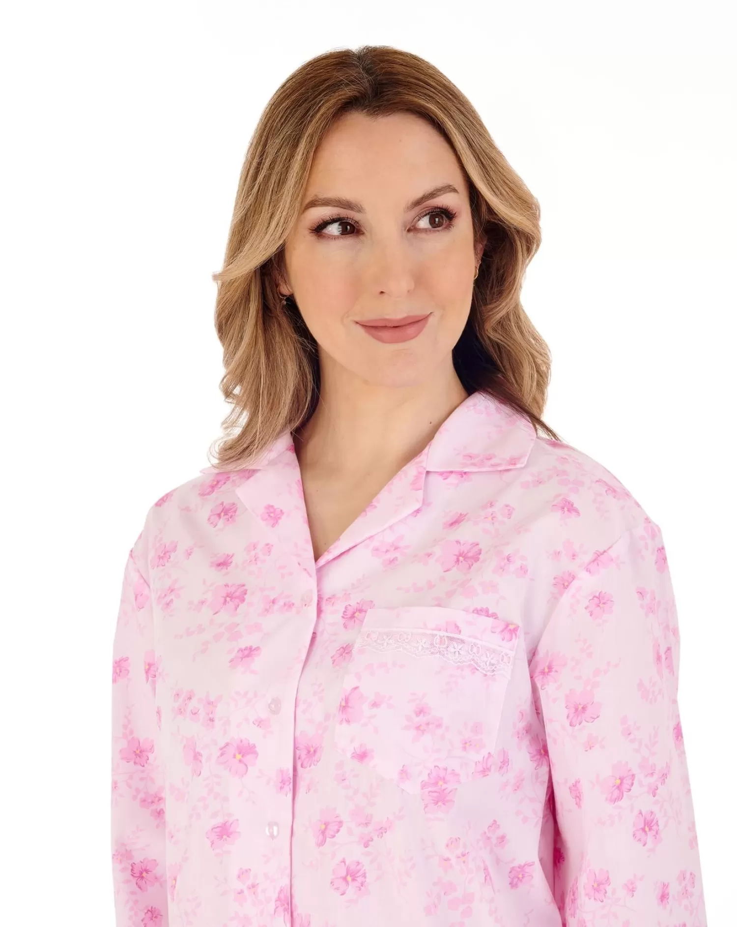 Slenderella Pyjamas | Brushed Tailored Button Pyjamas - Pink