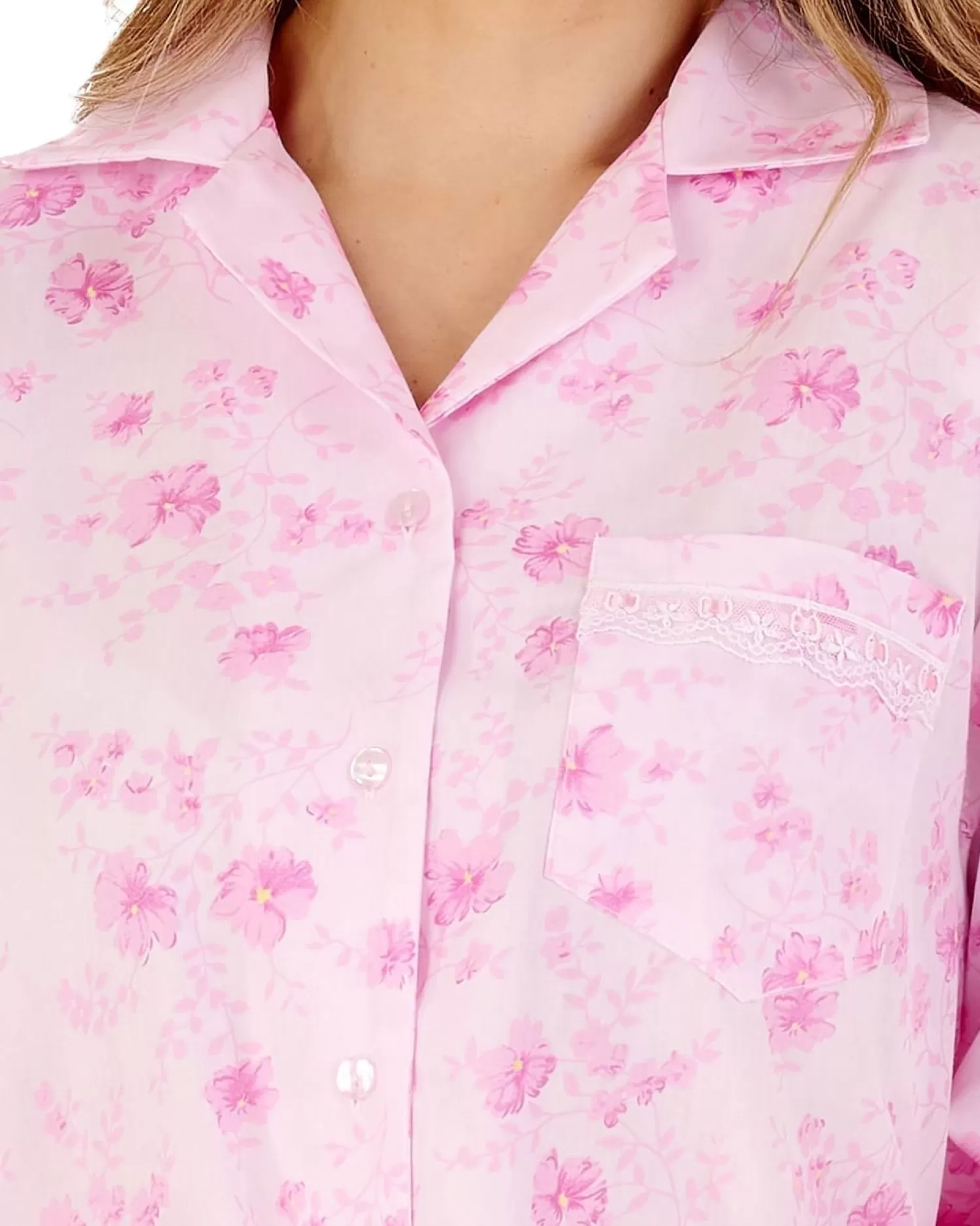Slenderella Pyjamas | Brushed Tailored Button Pyjamas - Pink