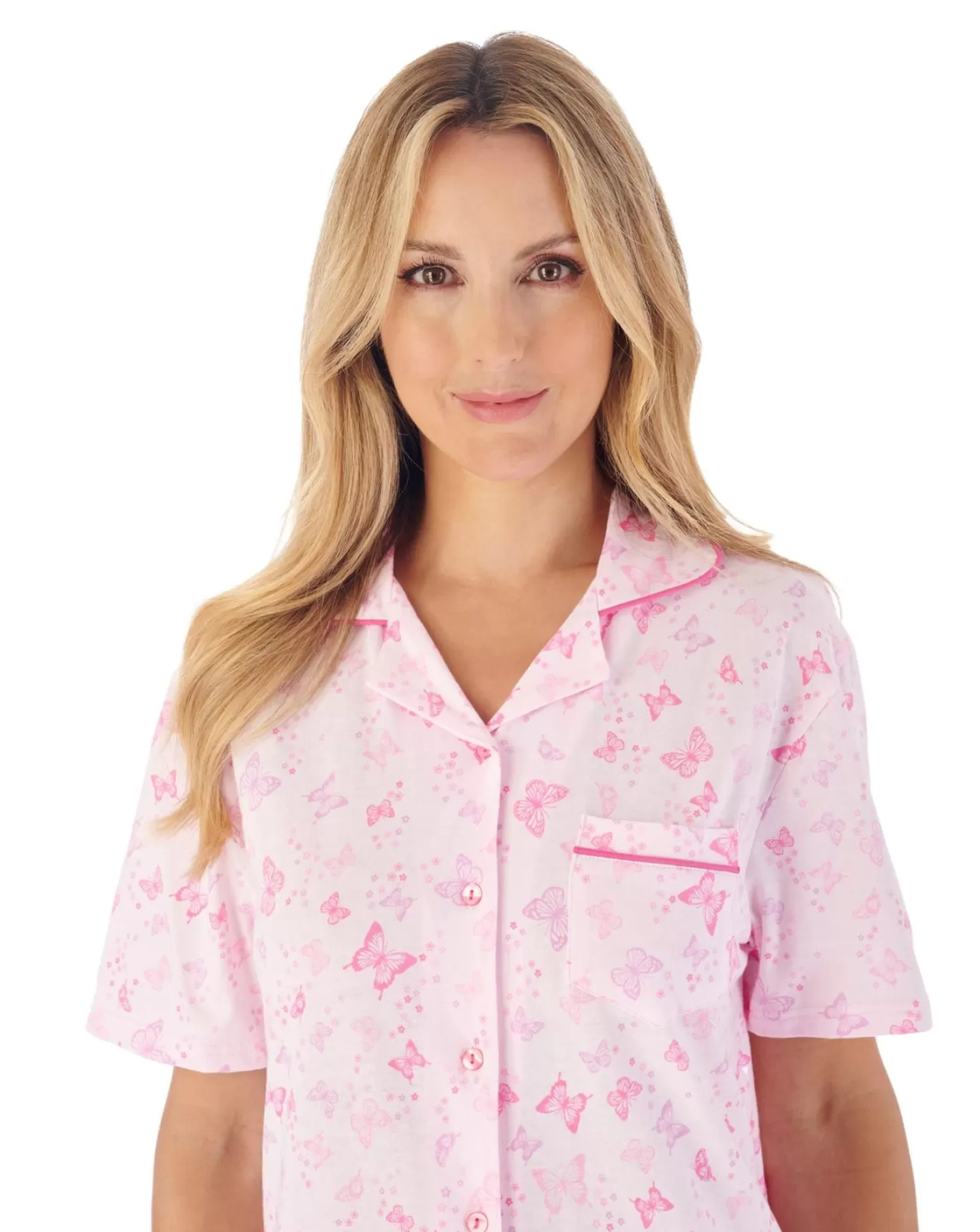 Slenderella Pyjamas | Butterfly Print Button Pyjamas - Pink