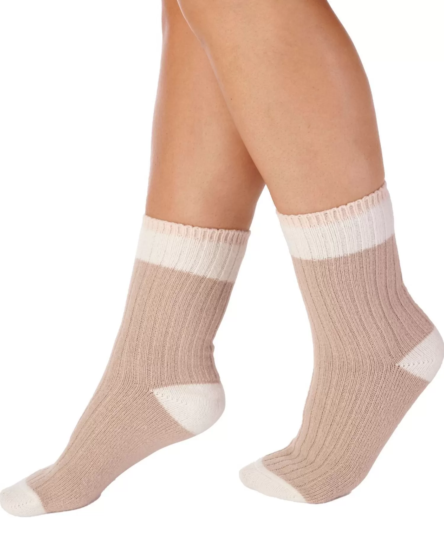 Slenderella Socks | Classic Rib Bed Socks - Camel