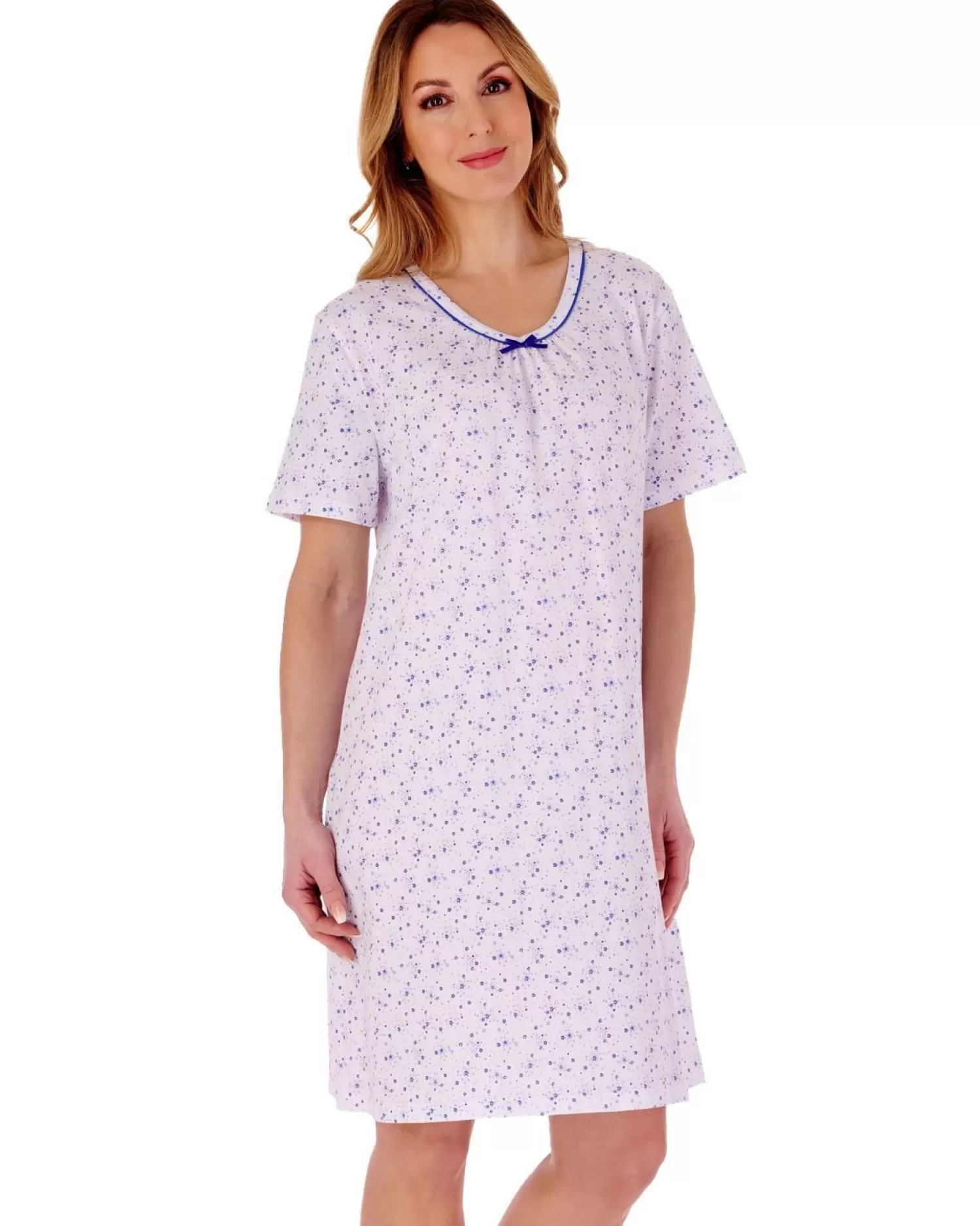Slenderella Nighties | Ditsy Floral 38" Jersey Nightie - Blue
