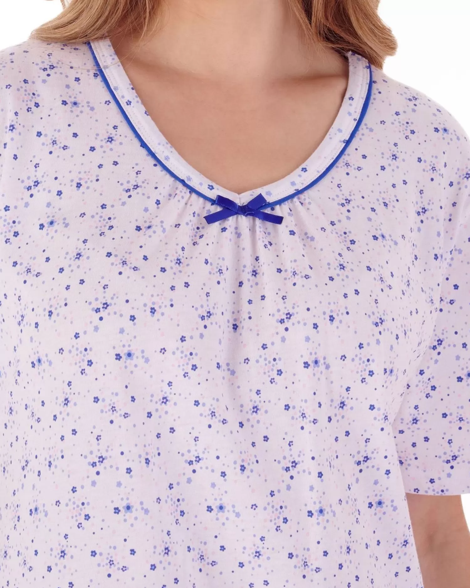Slenderella Nighties | Ditsy Floral 38" Jersey Nightie - Blue