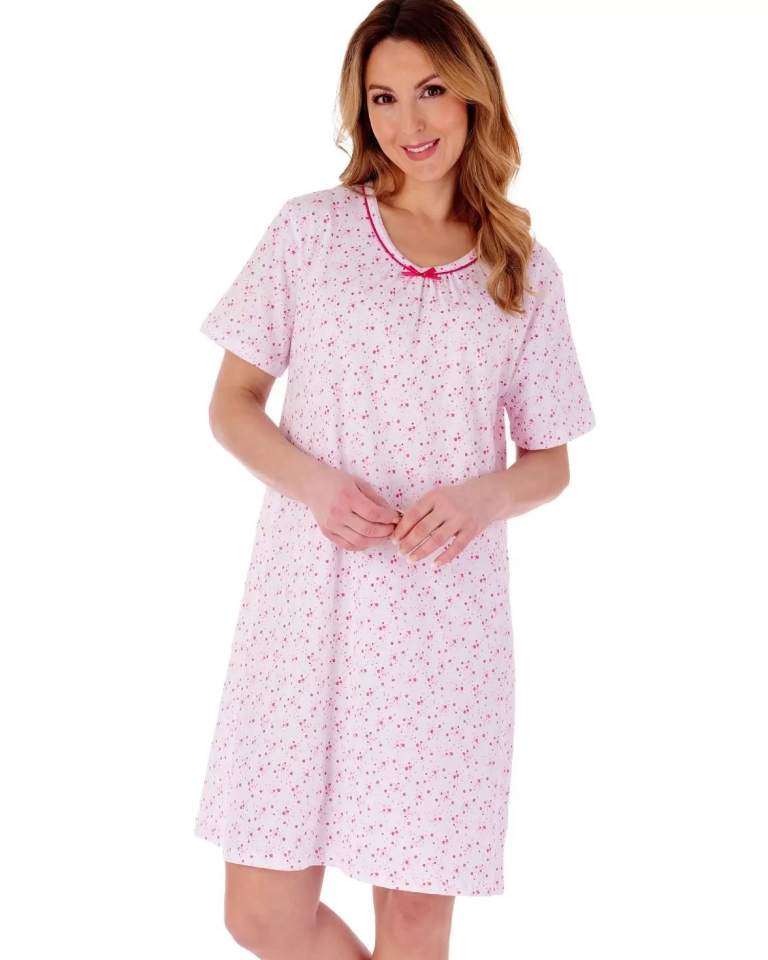 Slenderella Nighties | Ditsy Floral 38" Jersey Nightie - Pink