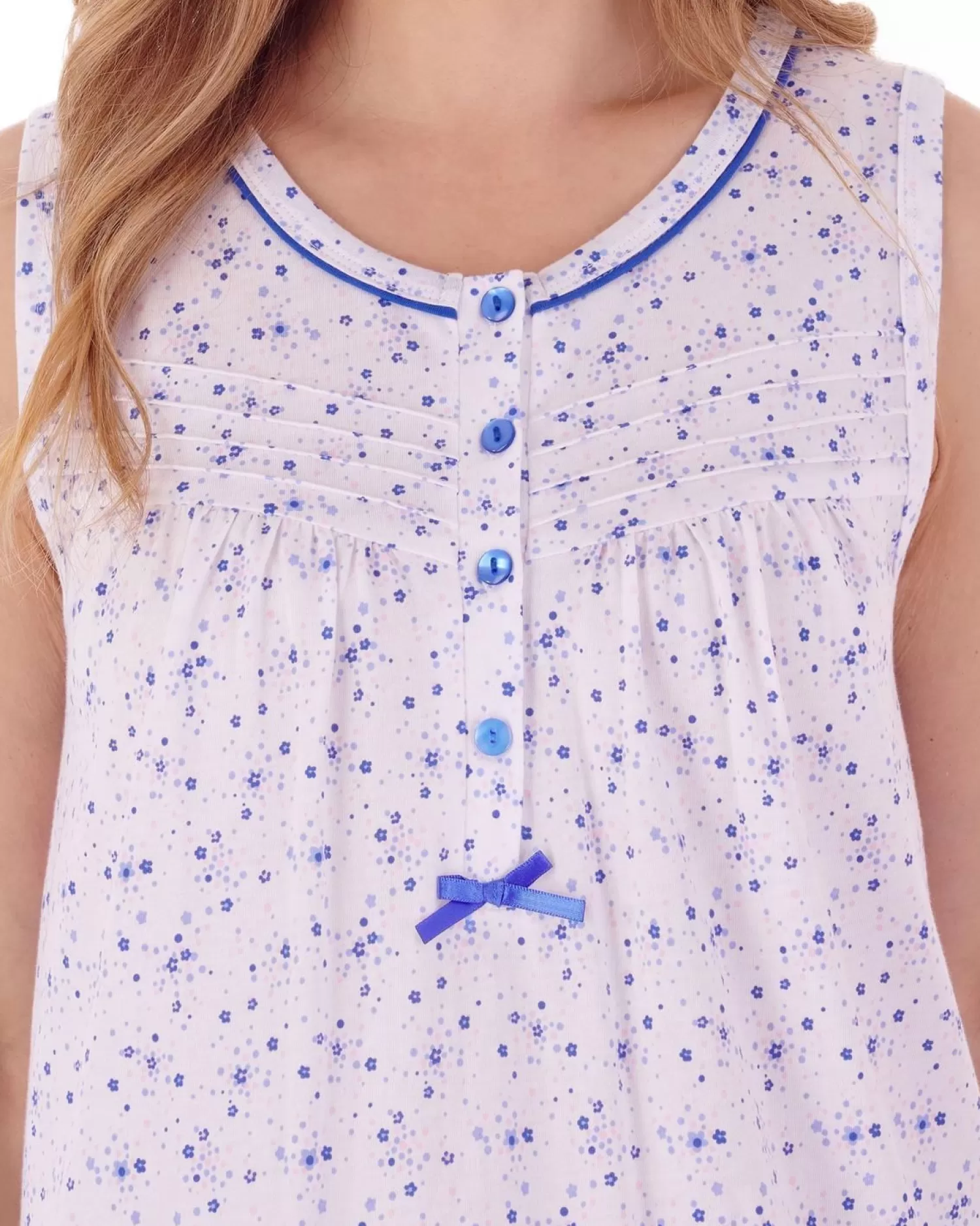 Slenderella Nighties | Ditsy Floral 40" Sleeveless Jersey Nightie - Blue