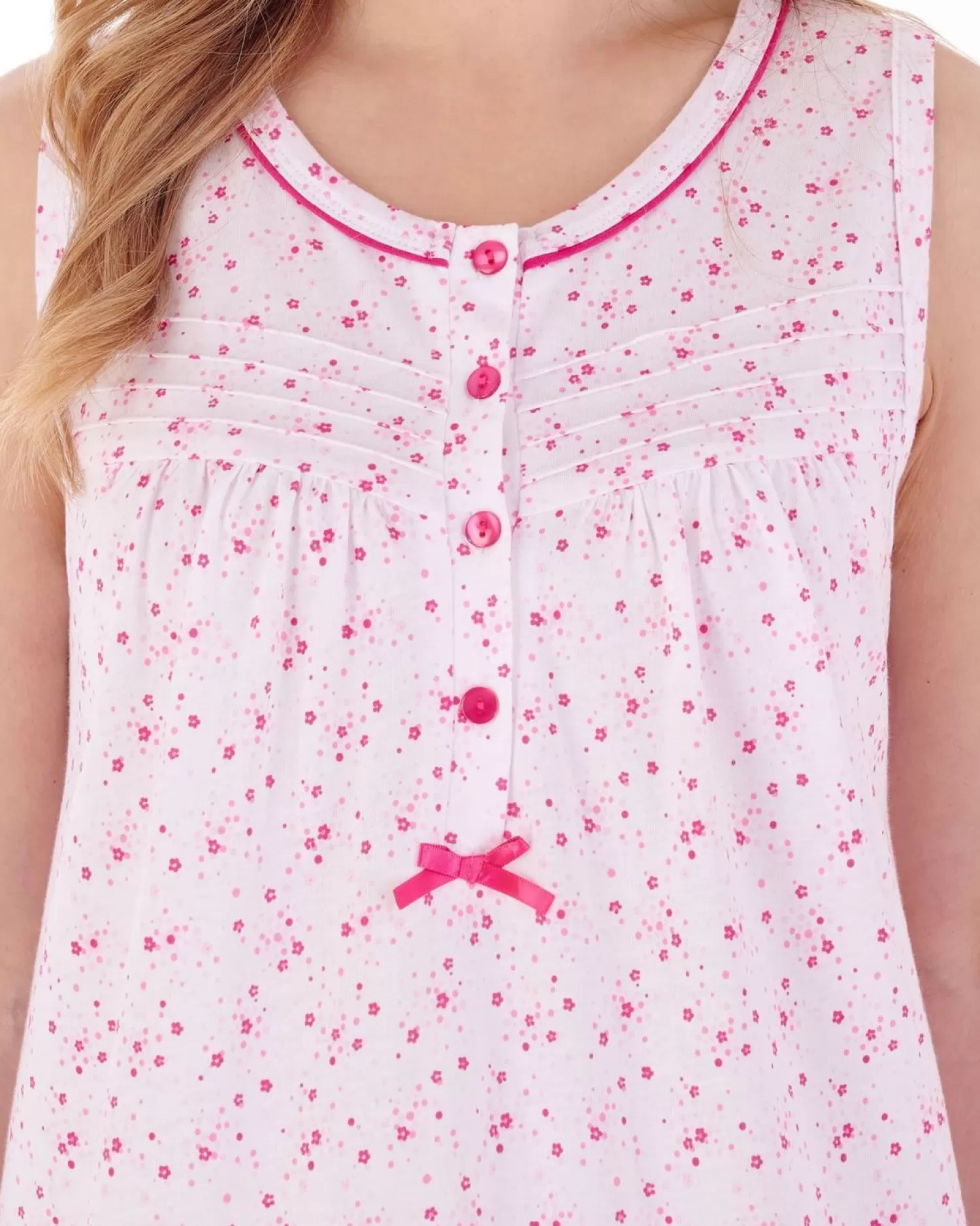 Slenderella Nighties | Ditsy Floral 40" Sleeveless Jersey Nightie - Pink