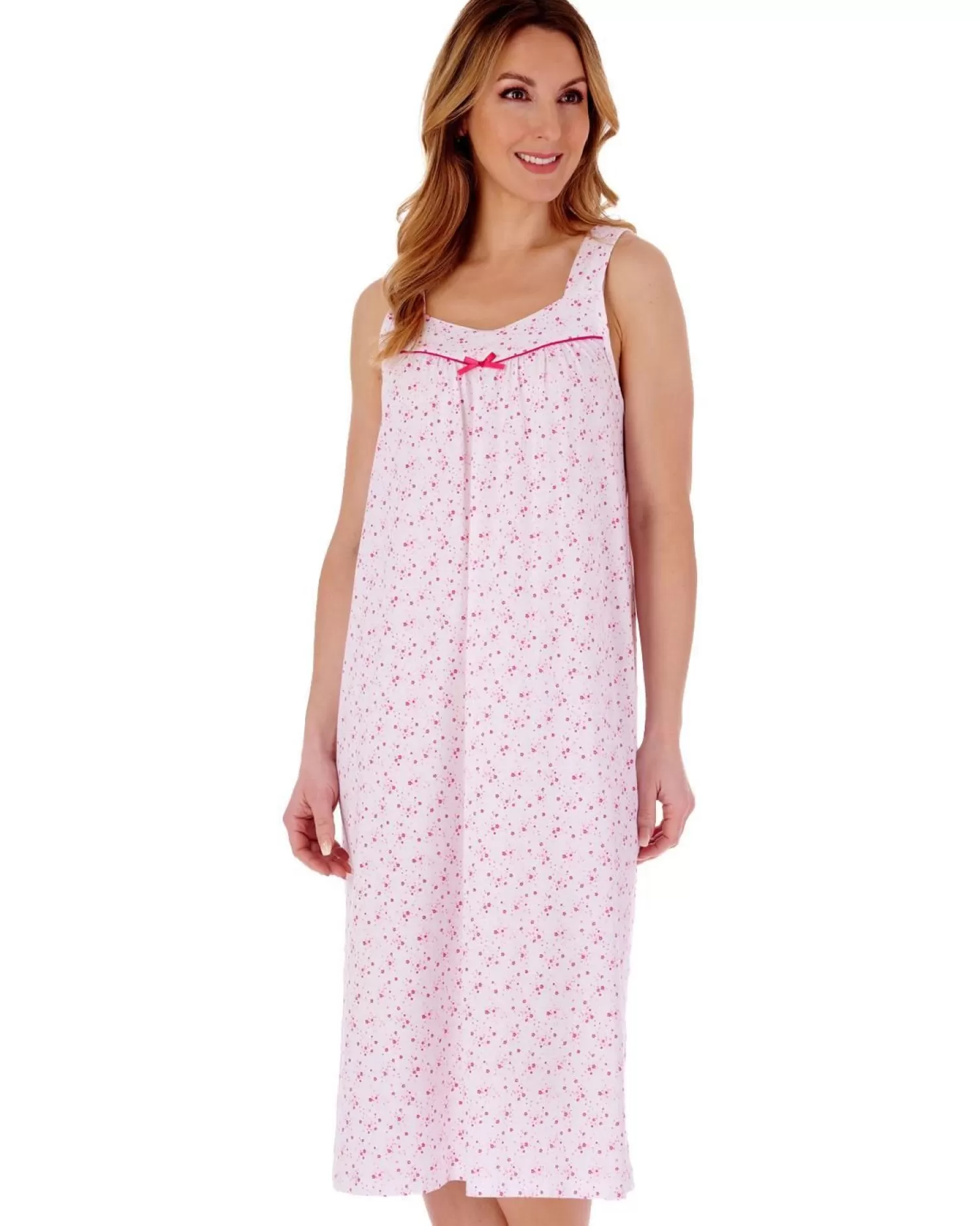 Slenderella Nighties | Ditsy Floral 46" Broad Strap Jersey Nightie - Pink
