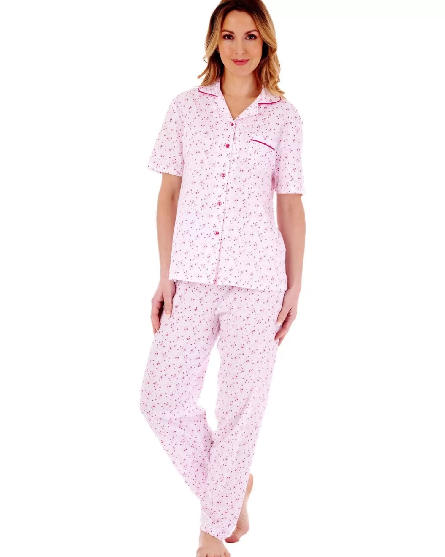 Slenderella Pyjamas | Ditsy Floral Jersey Pyjamas - Pink