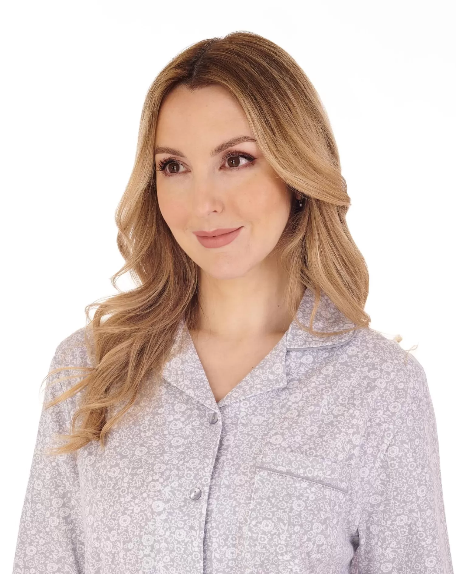 Slenderella Pyjamas | Ditsy Floral Jersey Tailored Pyjamas - Grey