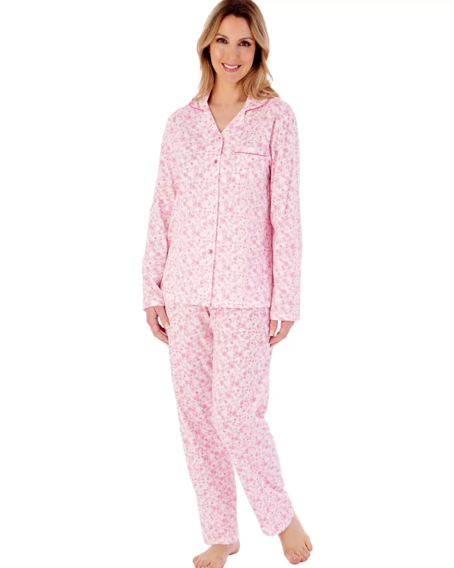 Slenderella Pyjamas | Ditsy Floral Long Sleeve Jersey Pyjamas - Pink