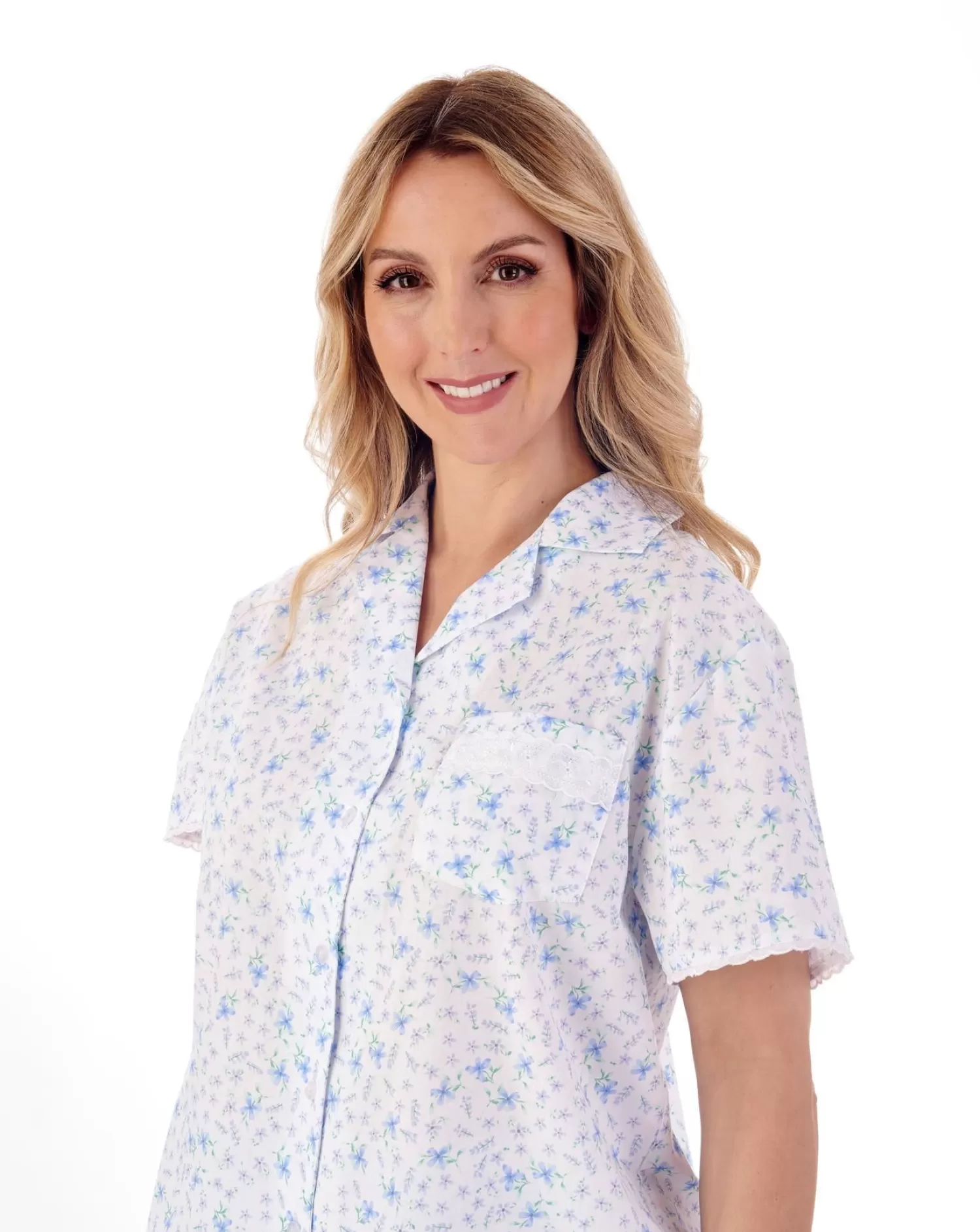 Slenderella Pyjamas | Ditsy Floral Tailored Woven Cotton Pyjamas - Blue