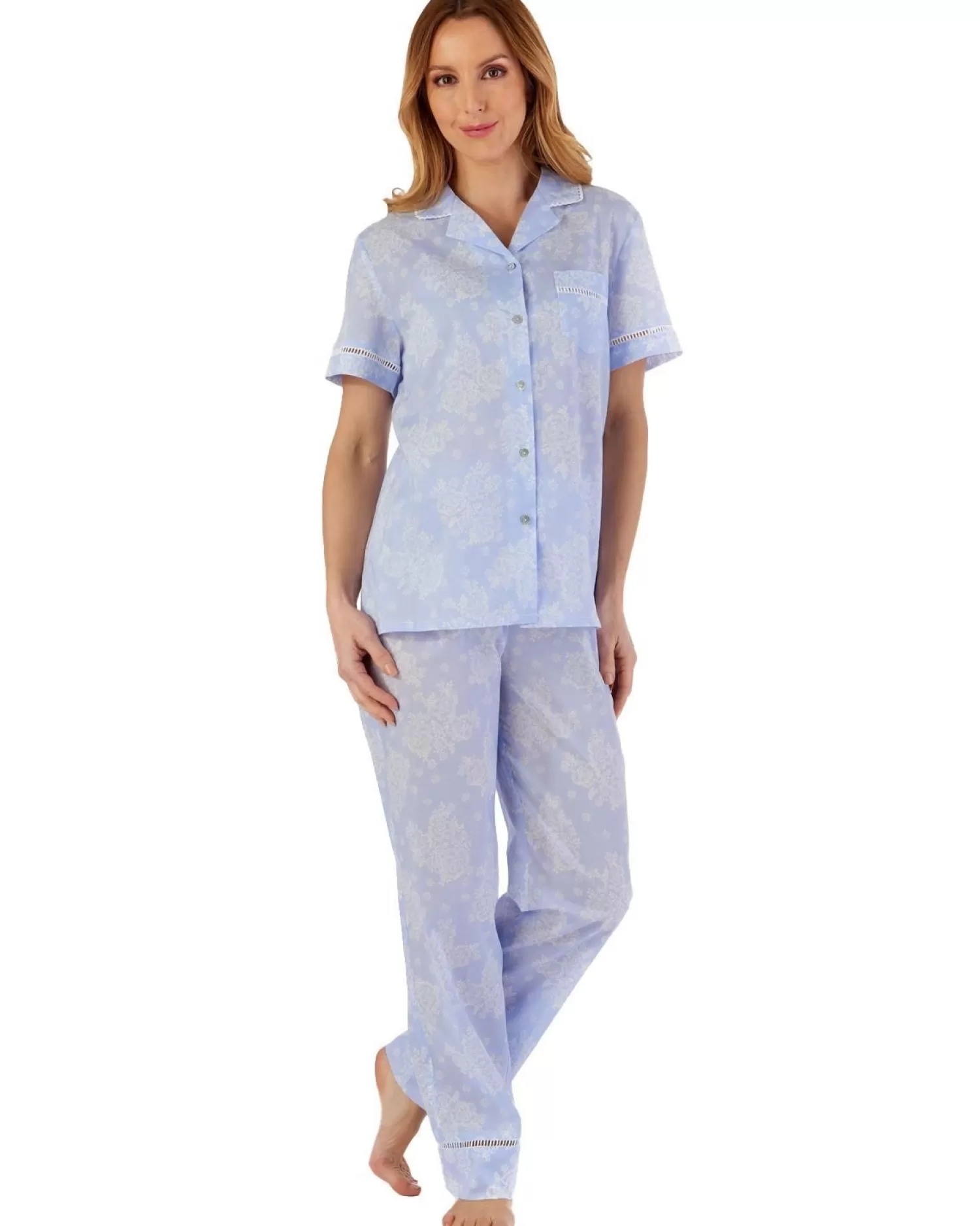 Slenderella Pyjamas | Floral Tailored Woven Pyjamas - Blue