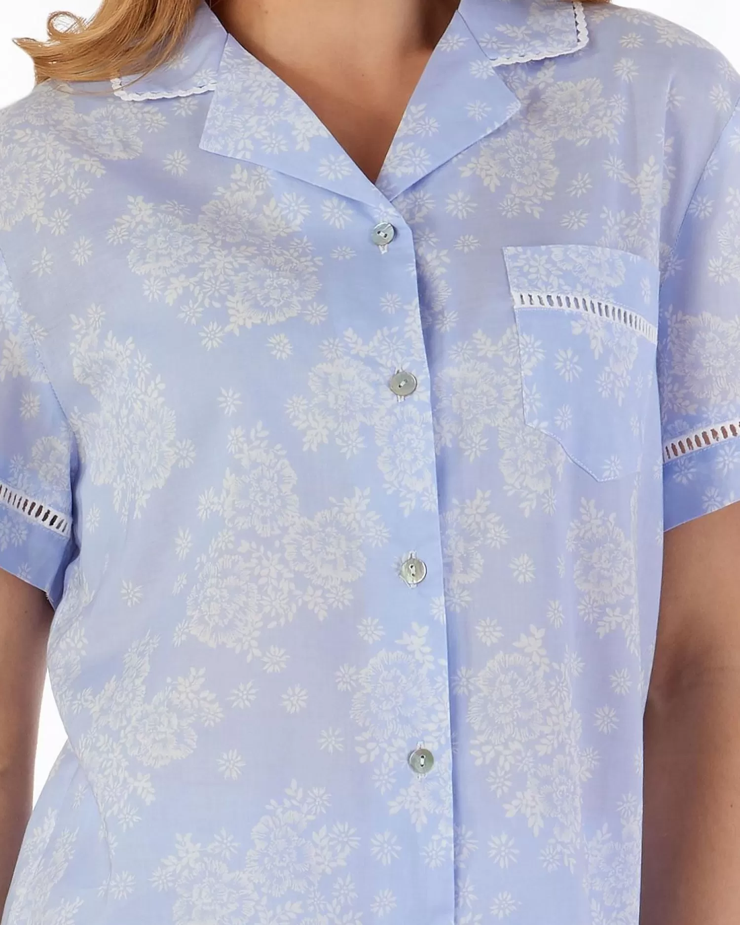 Slenderella Pyjamas | Floral Tailored Woven Pyjamas - Blue