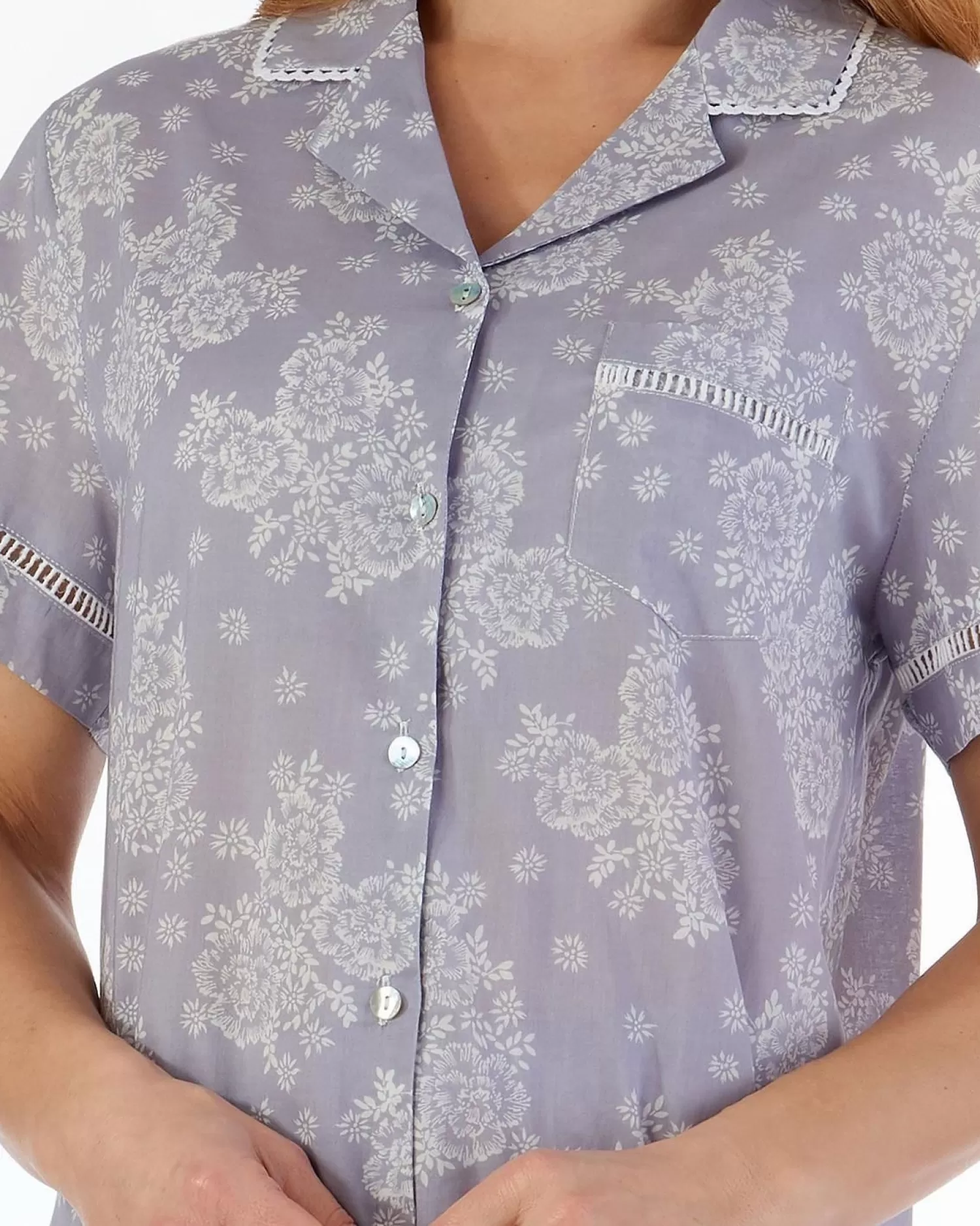 Slenderella Pyjamas | Floral Tailored Woven Pyjamas - Grey