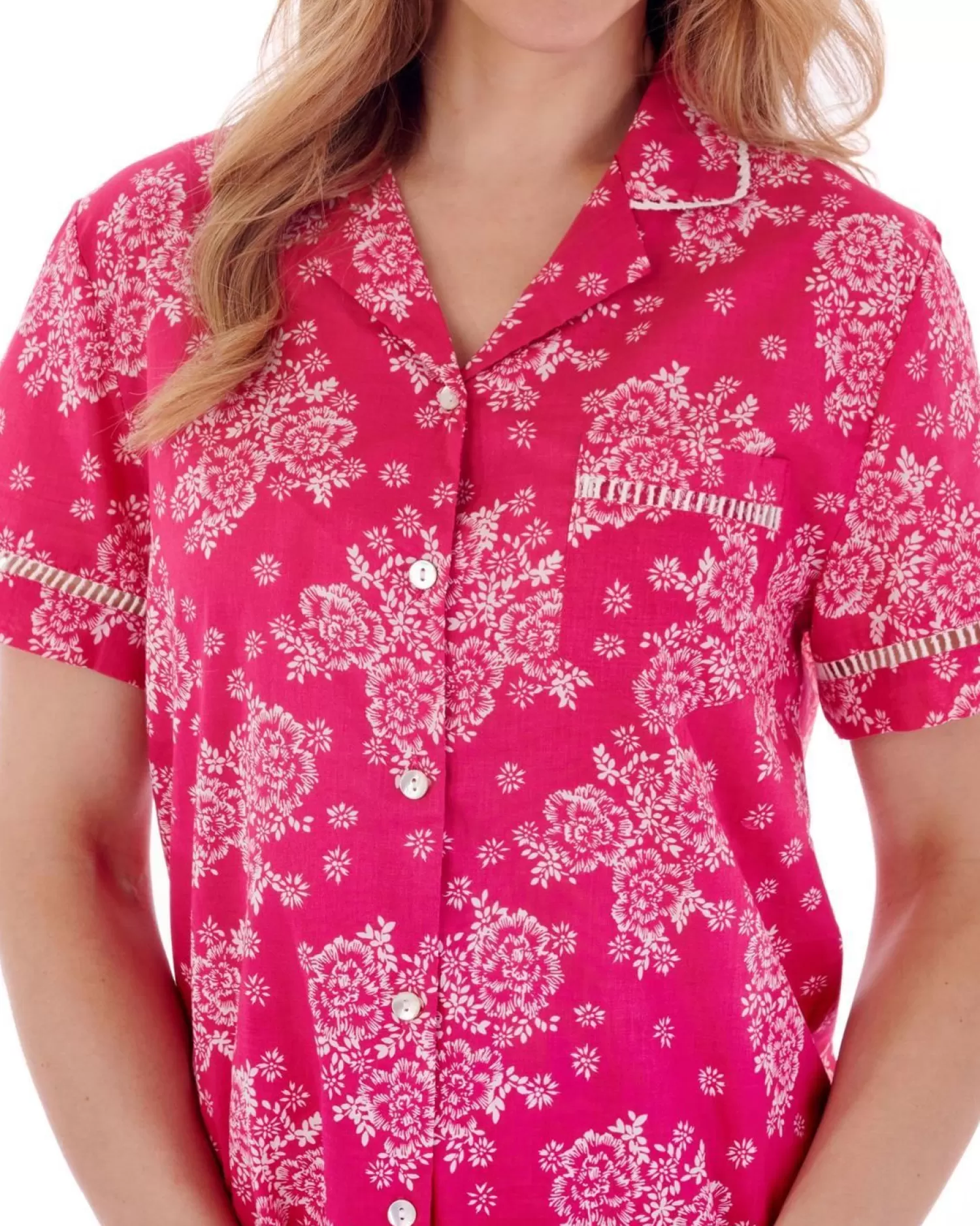Slenderella Pyjamas | Floral Tailored Woven Pyjamas - Raspberry