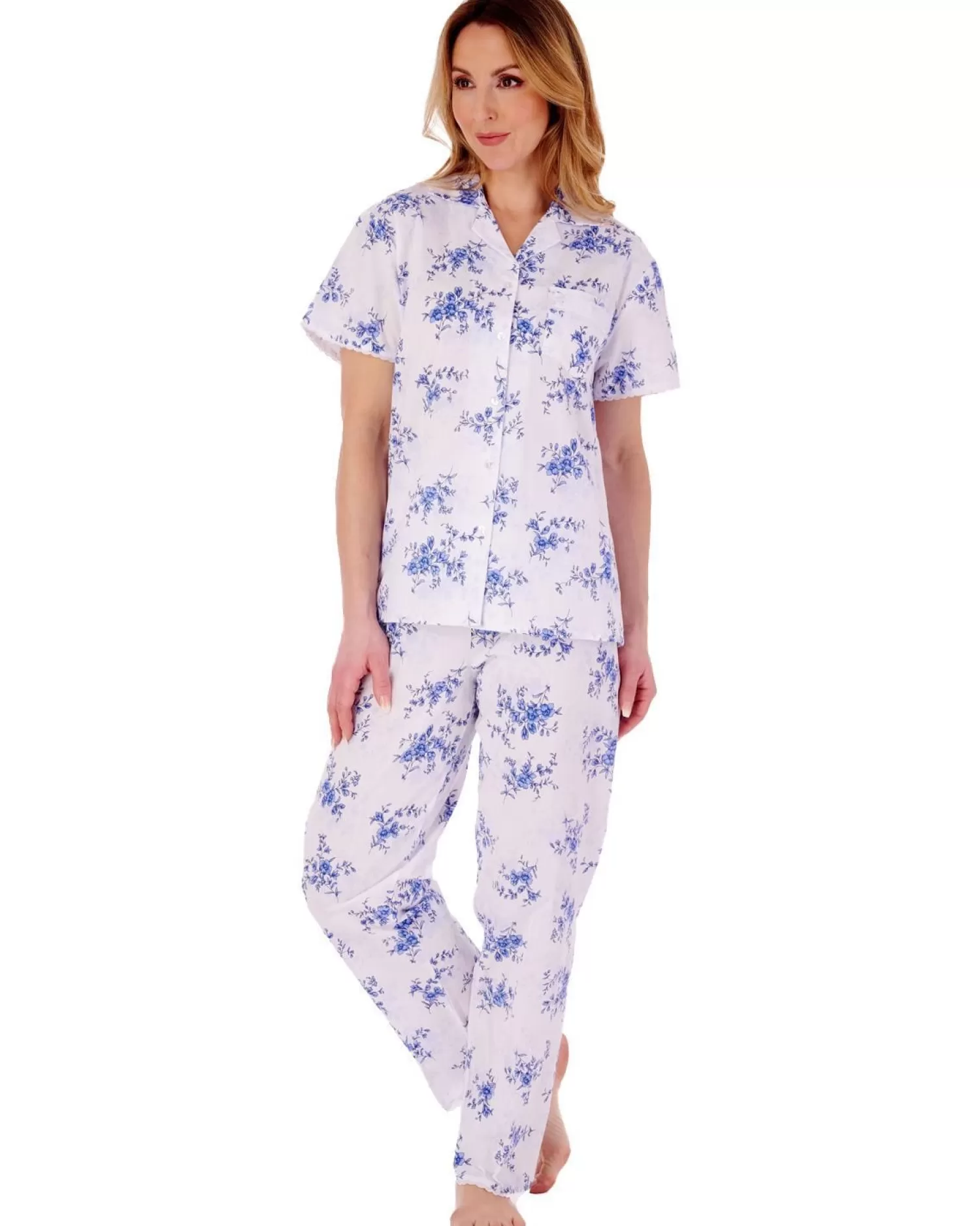 Slenderella Pyjamas | Floral Woven Pyjamas - Blue