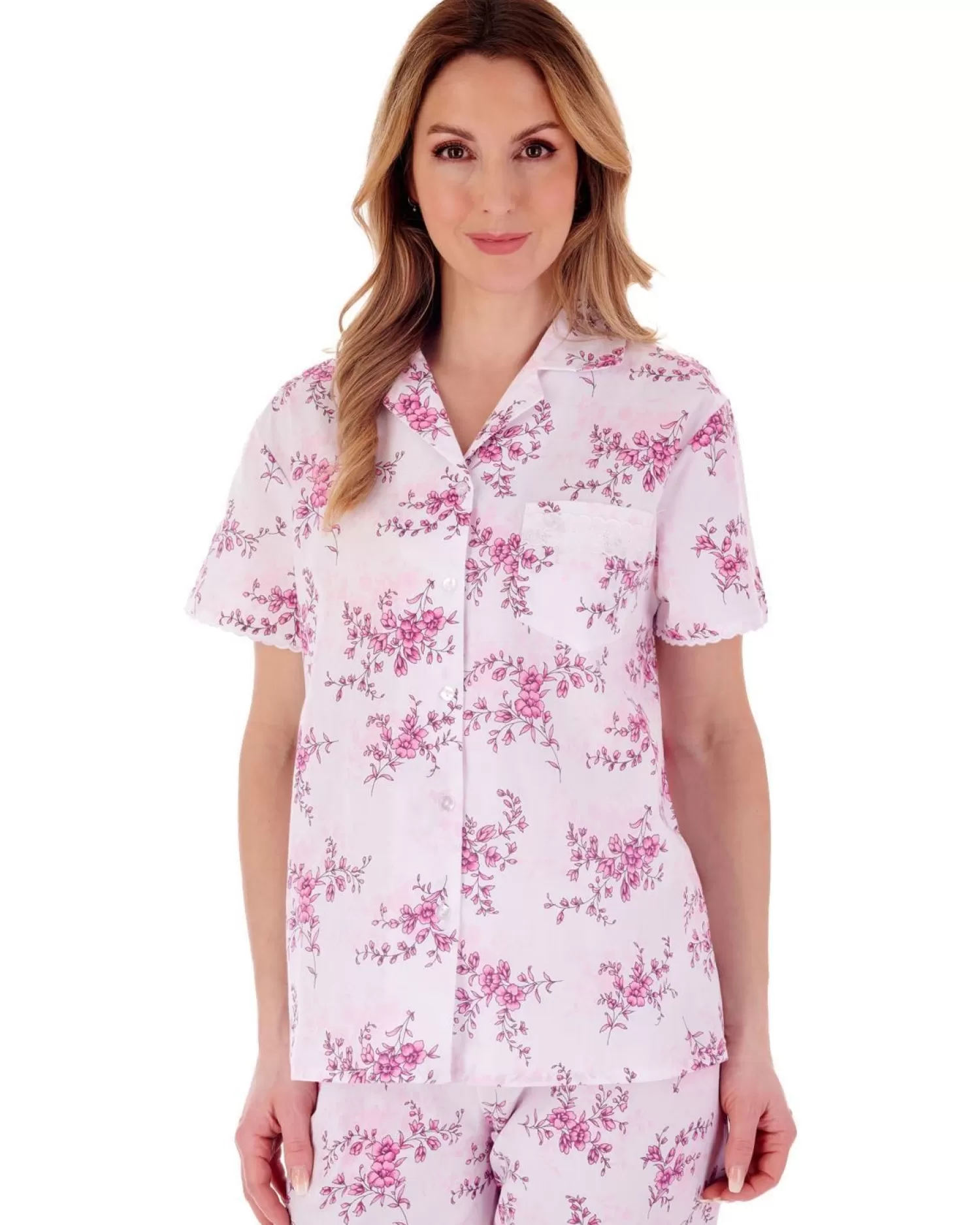 Slenderella Pyjamas | Floral Woven Pyjamas - Pink