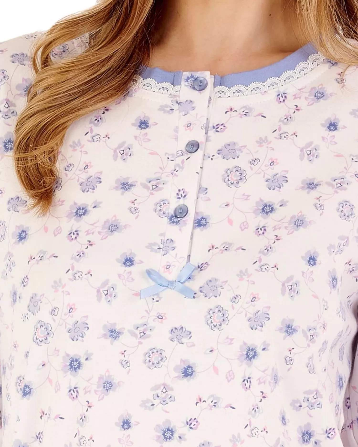 Slenderella Pyjamas | Long Sleeve Interlock Cotton Pyjamas - Blue