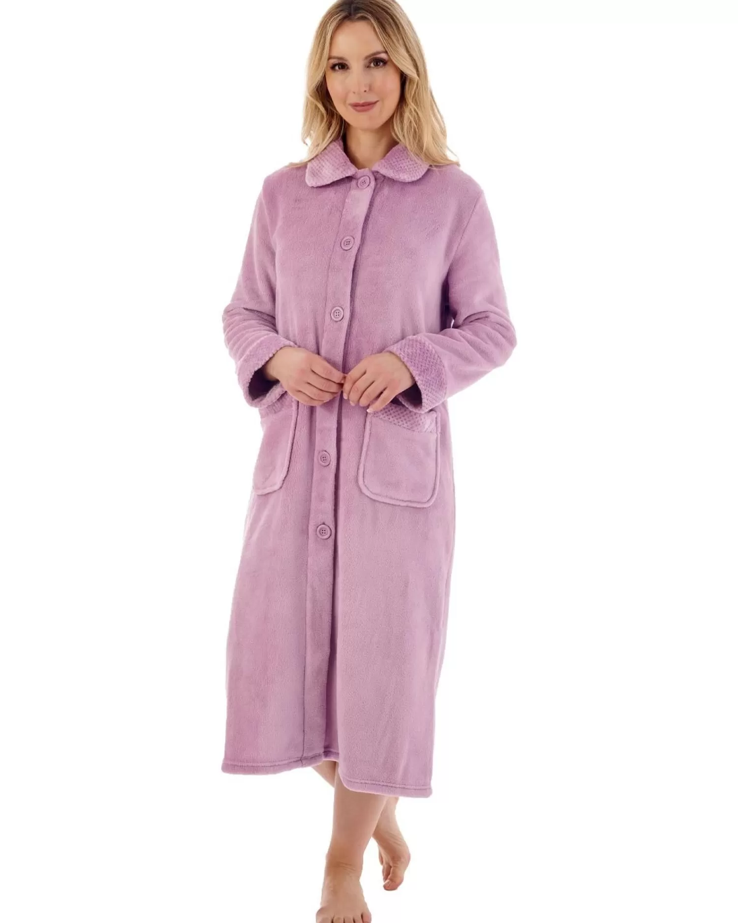 Slenderella Dressing Gowns | Mini Waffle Button Dressing Gown - Heather