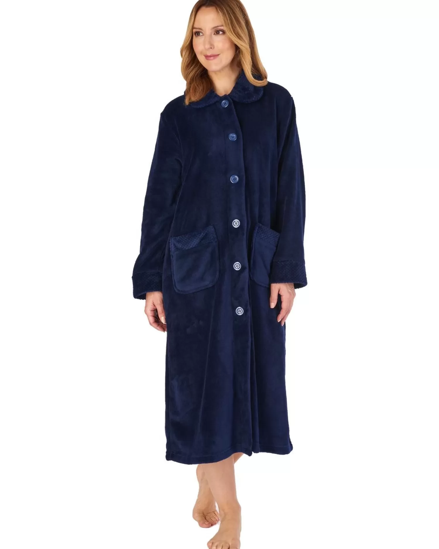 Slenderella Dressing Gowns | Mini Waffle Button Dressing Gown - Navy