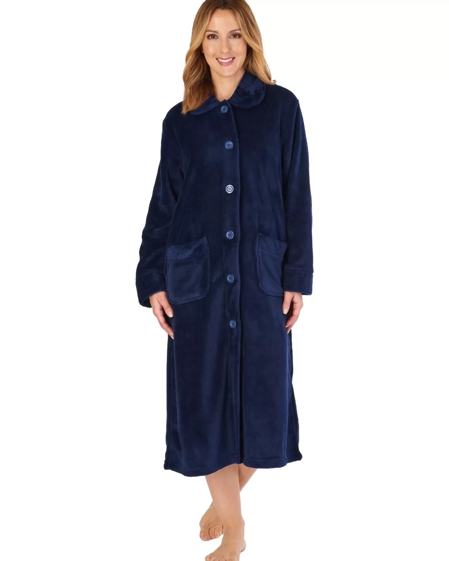 Slenderella Dressing Gowns | Mini Waffle Button Dressing Gown - Navy