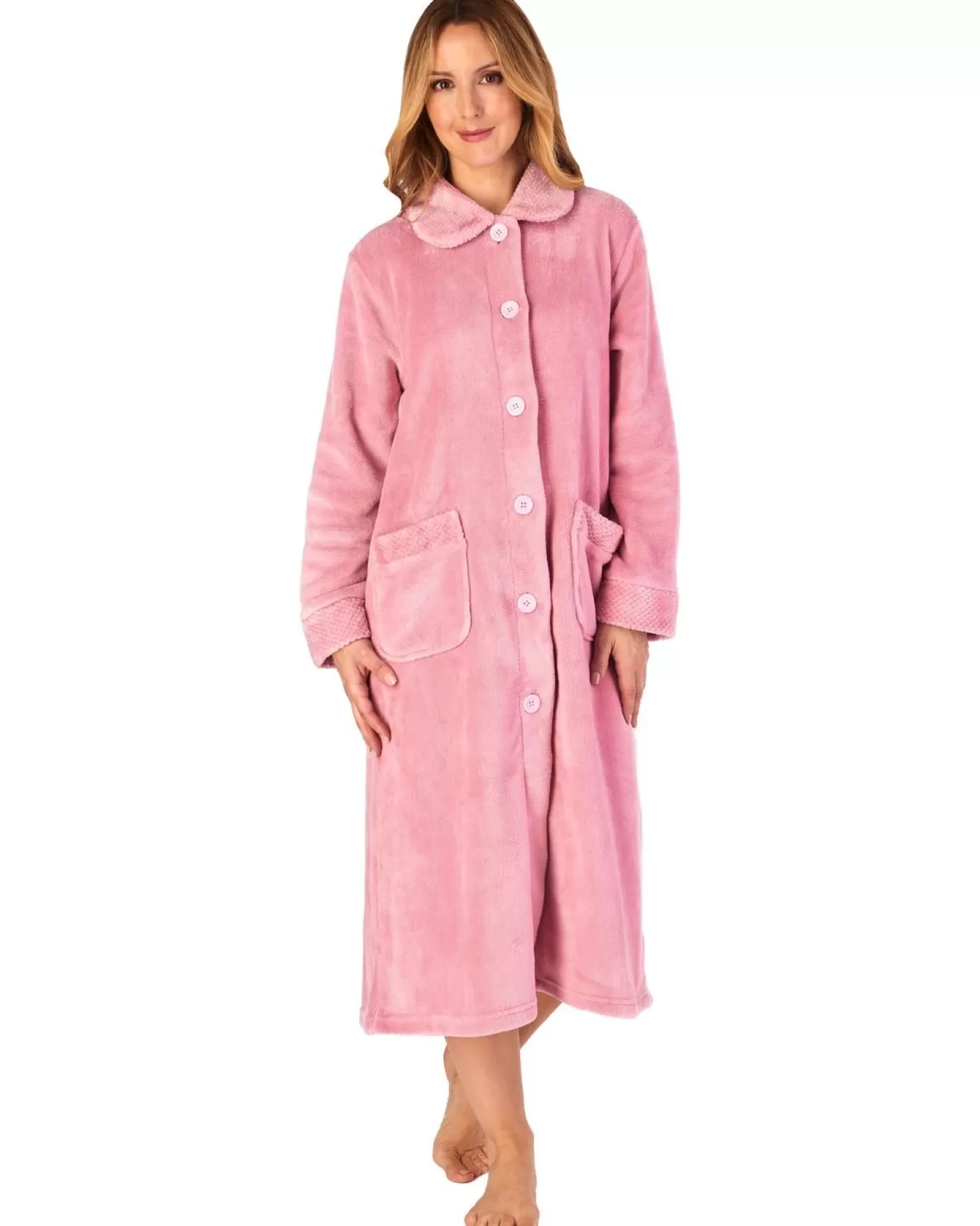 Slenderella Dressing Gowns | Mini Waffle Button Dressing Gown - Pink
