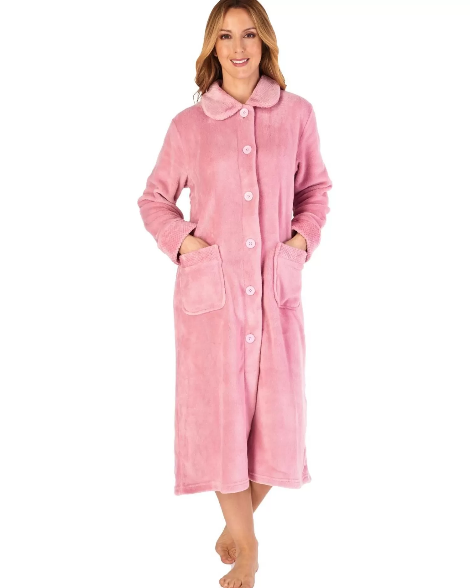 Slenderella Dressing Gowns | Mini Waffle Button Dressing Gown - Pink