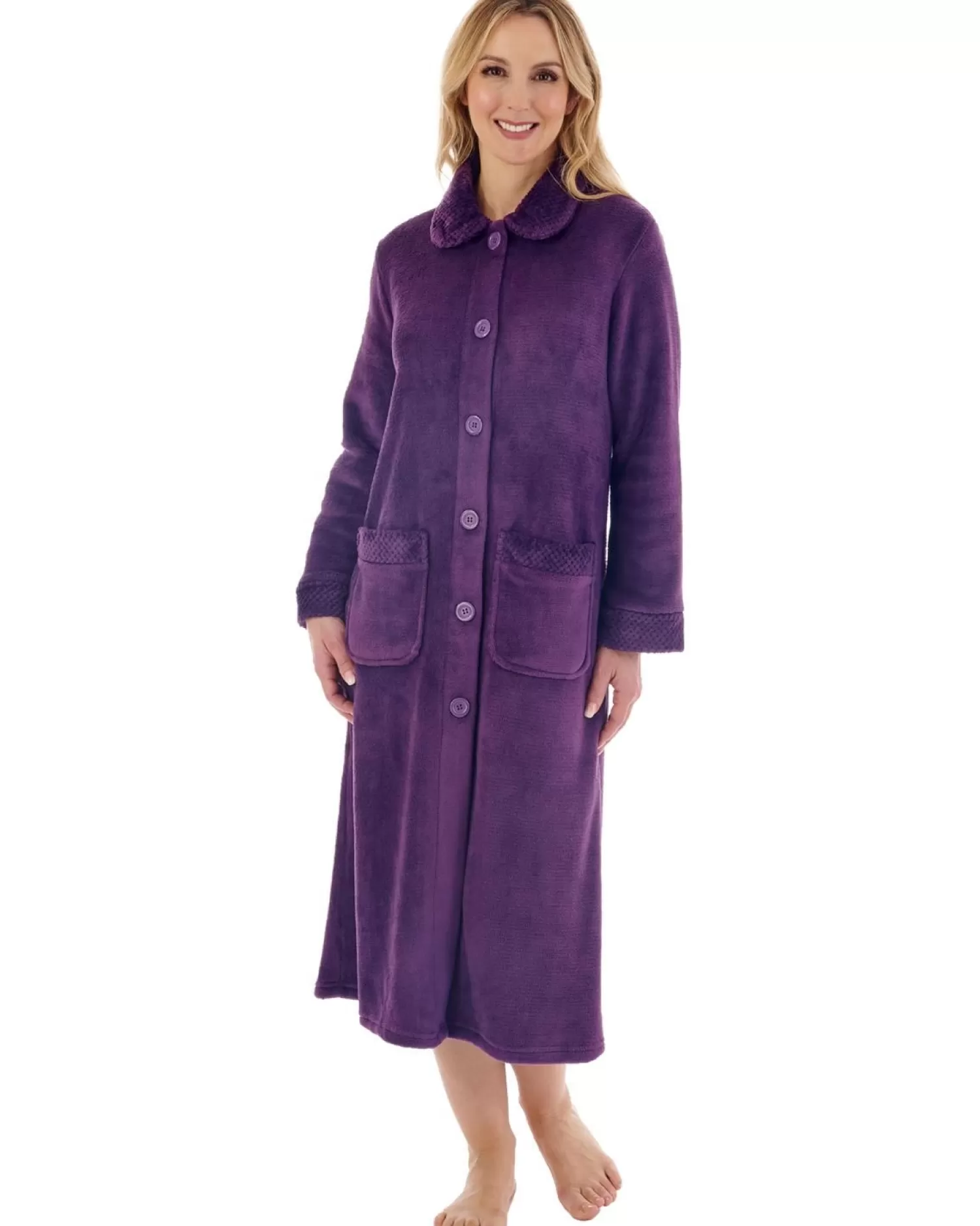 Slenderella Dressing Gowns | Mini Waffle Button Dressing Gown - Plum