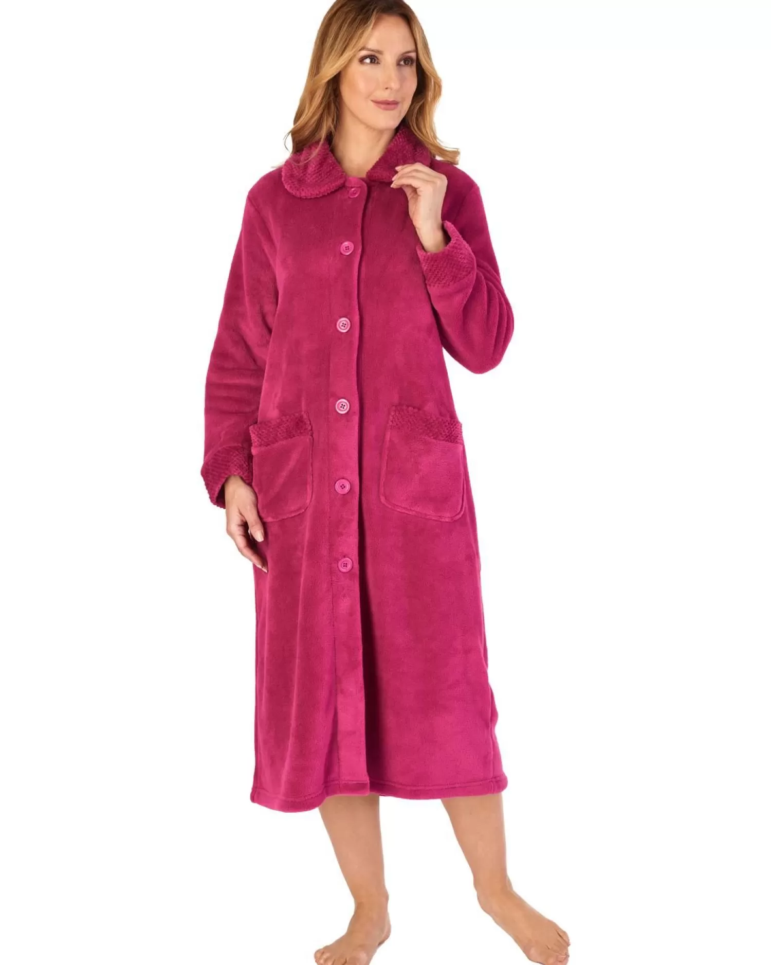 Slenderella Dressing Gowns | Mini Waffle Button Dressing Gown - Raspberry