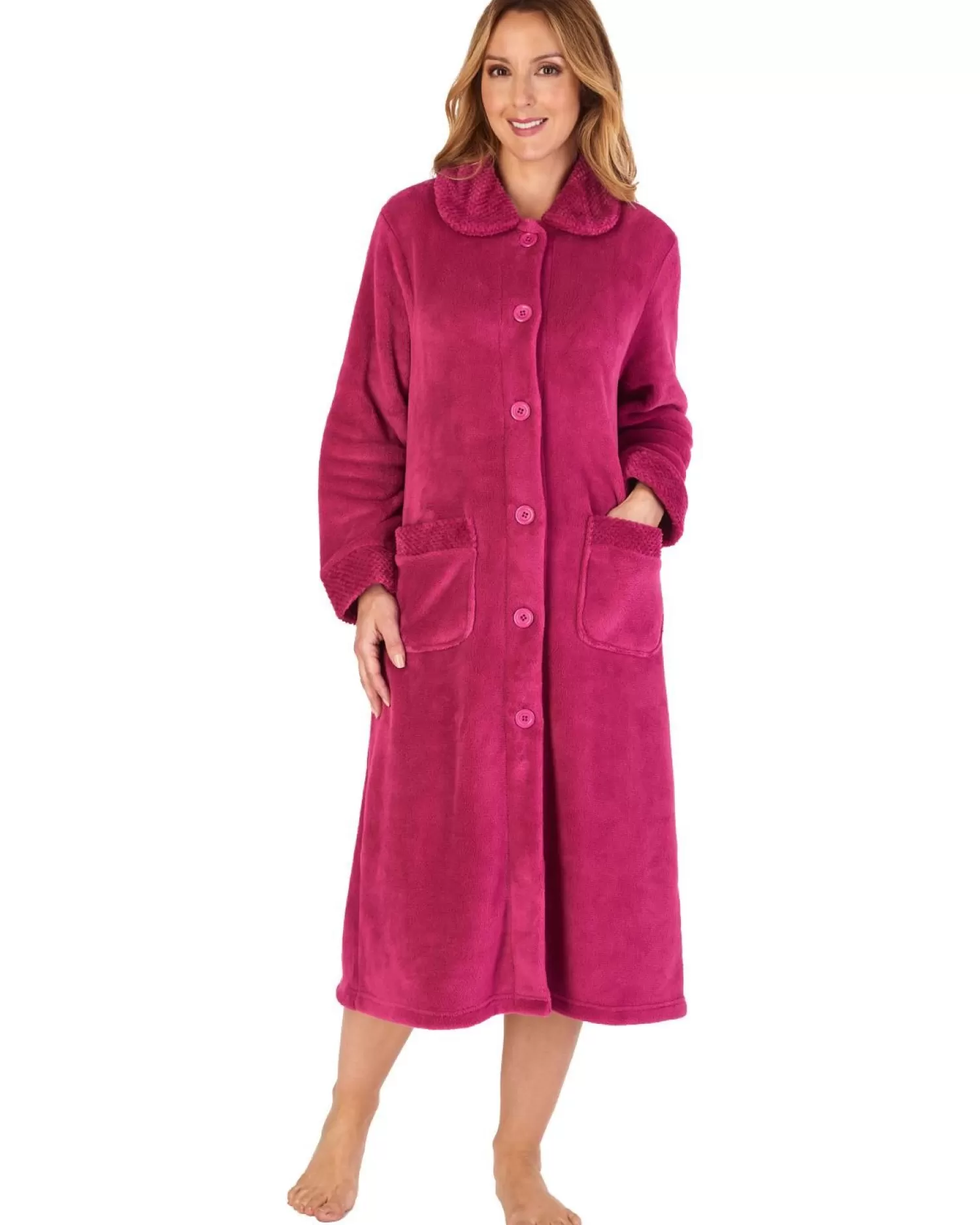 Slenderella Dressing Gowns | Mini Waffle Button Dressing Gown - Raspberry