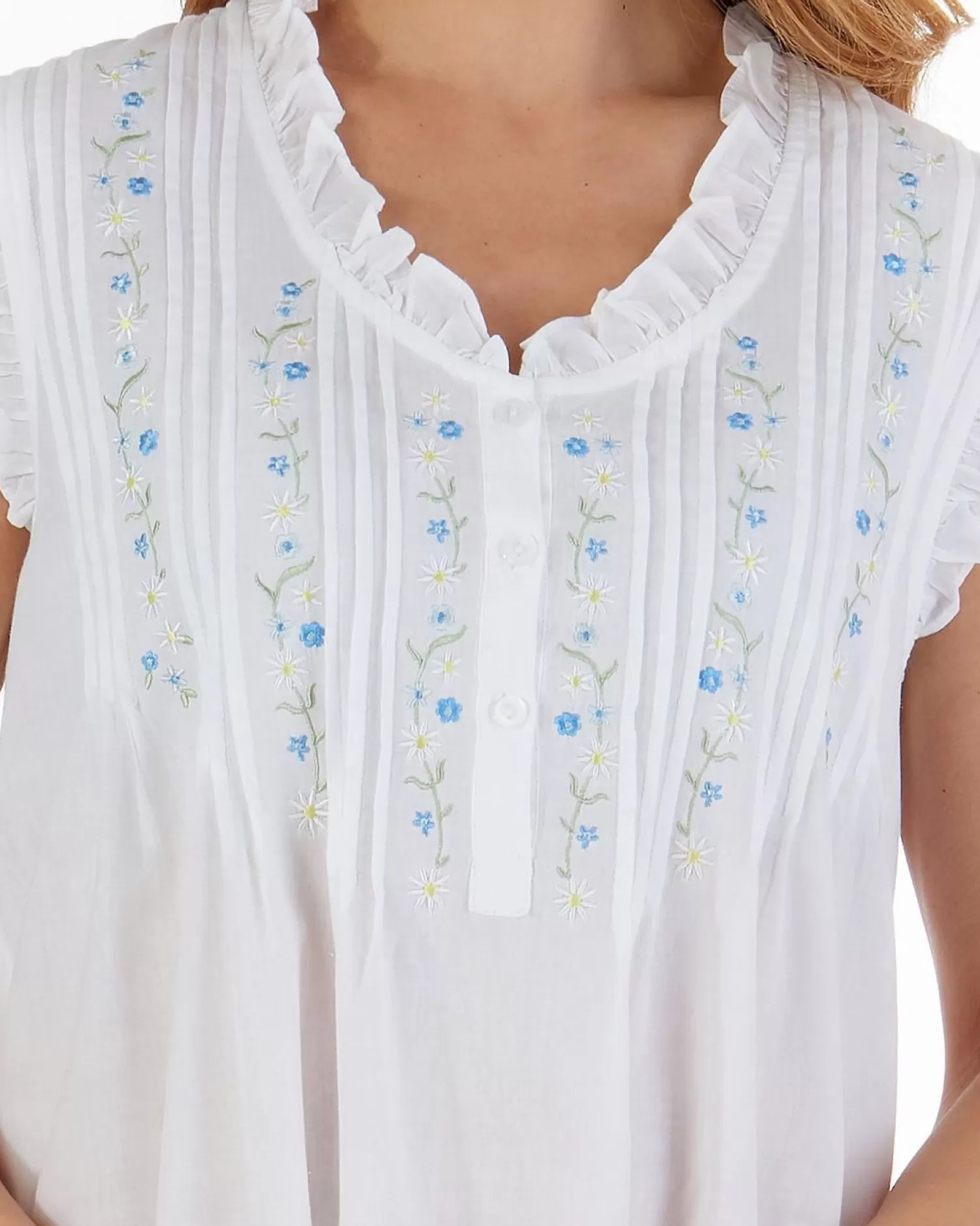 Slenderella Nighties | Pintuck & Ruffle Sleeveless Woven Nightdress - White