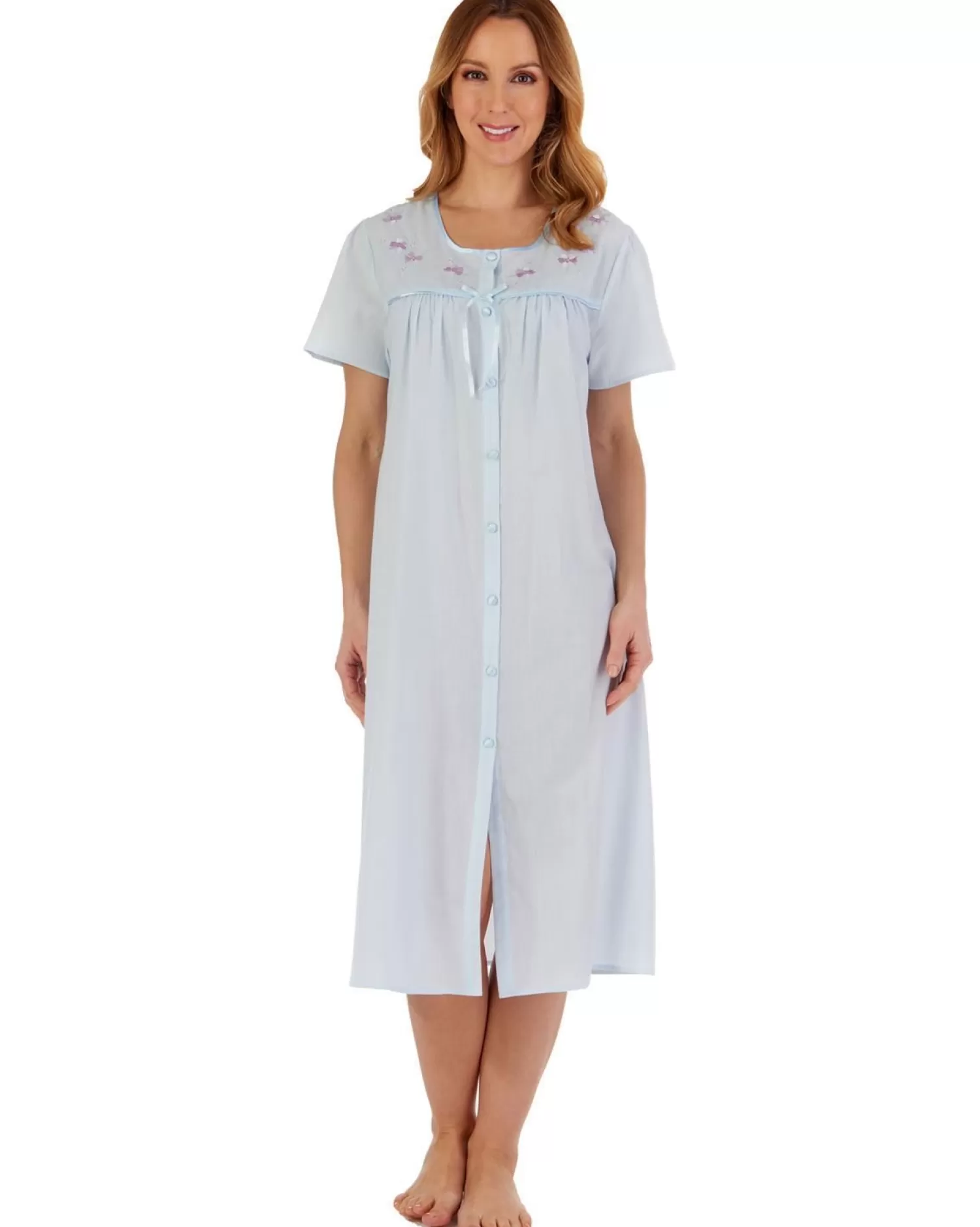 Slenderella Nighties | Polycotton Button Nightdress - Blue
