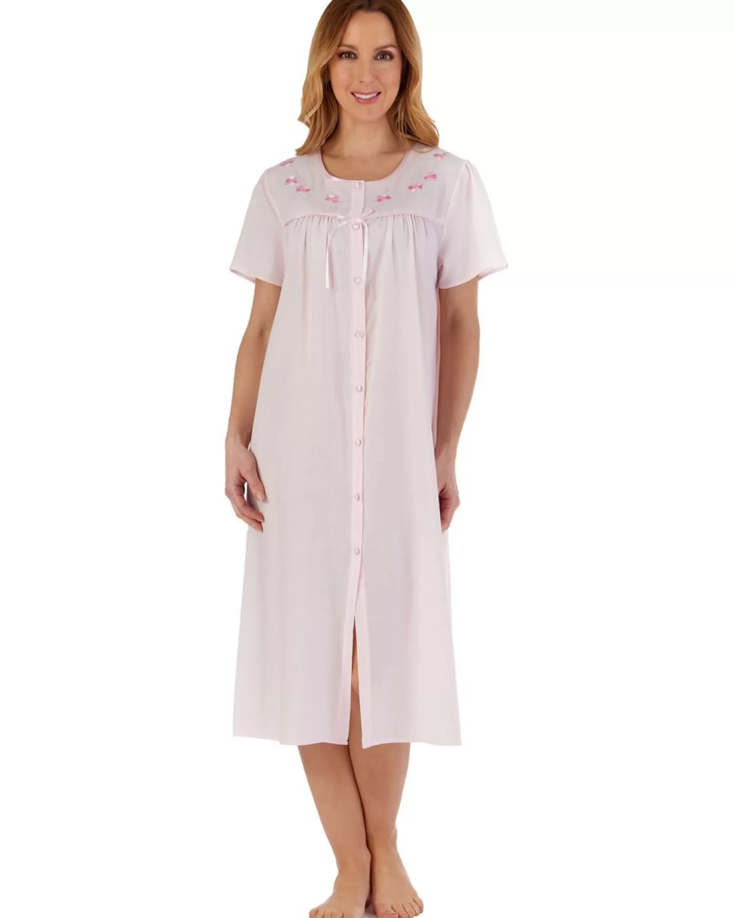 Slenderella Nighties | Polycotton Button Nightdress - Pink