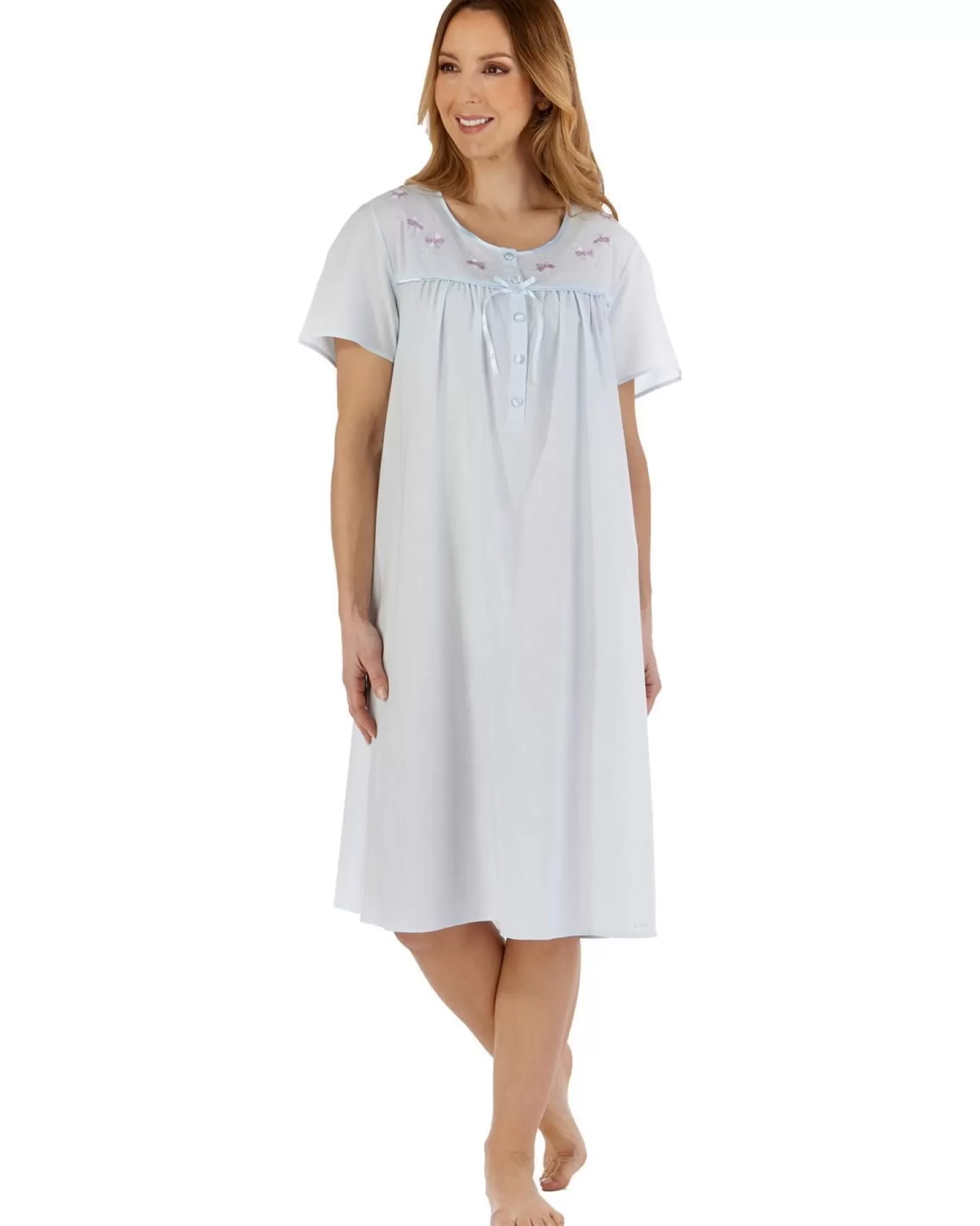 Slenderella Nighties | Polycotton Short Sleeve Nightdress - Blue