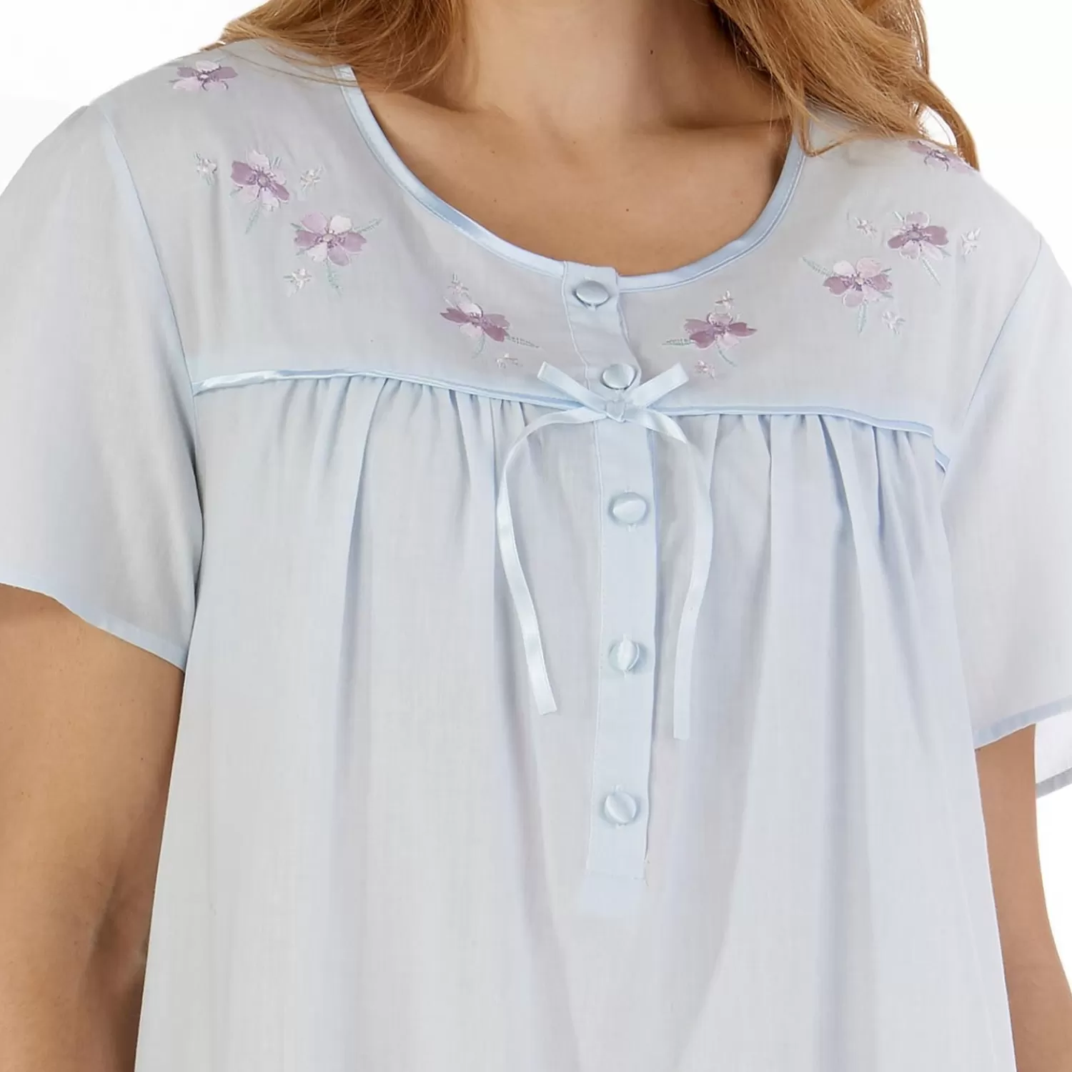 Slenderella Nighties | Polycotton Short Sleeve Nightdress - Blue