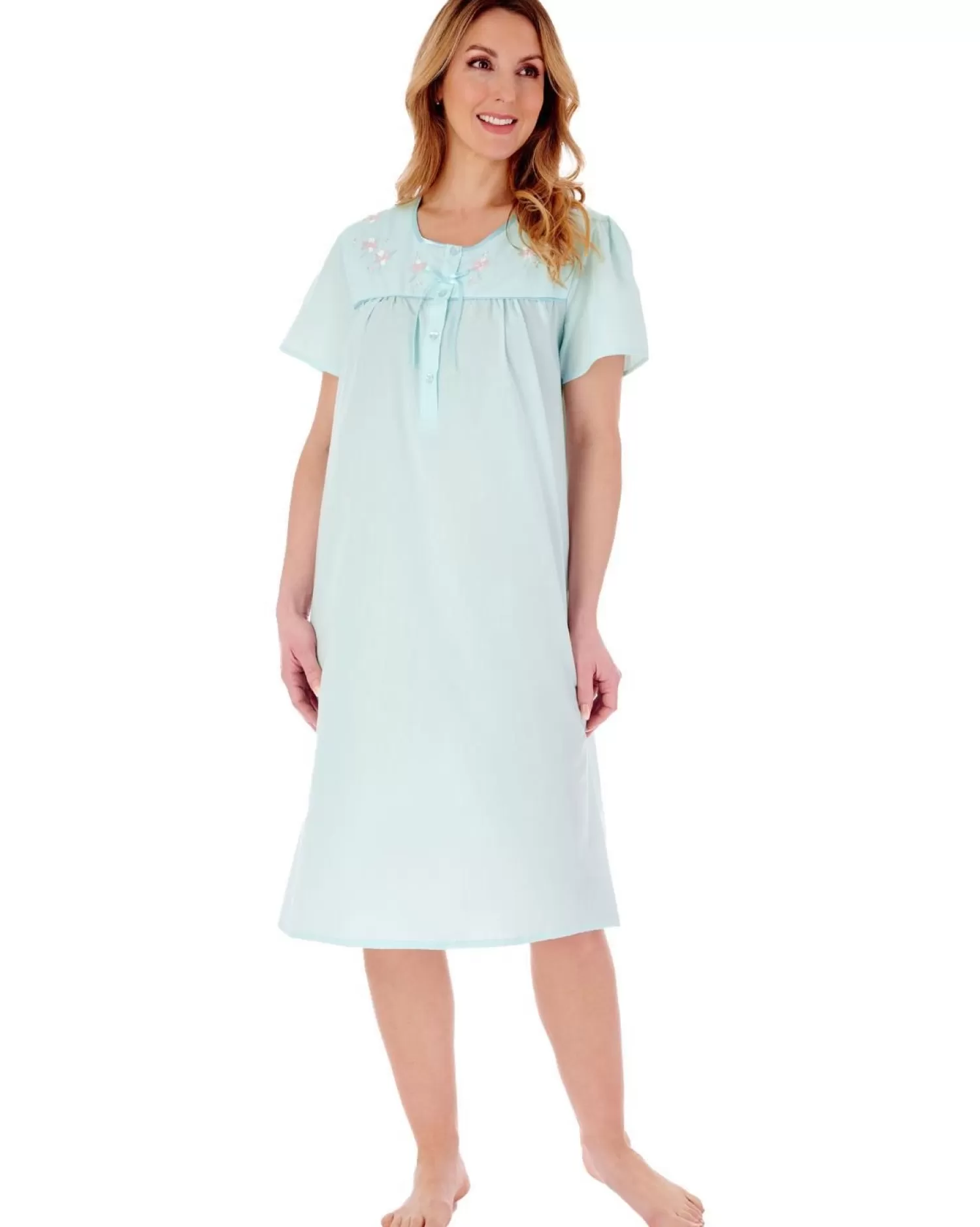 Slenderella Nighties | Polycotton Short Sleeve Nightdress - Mint