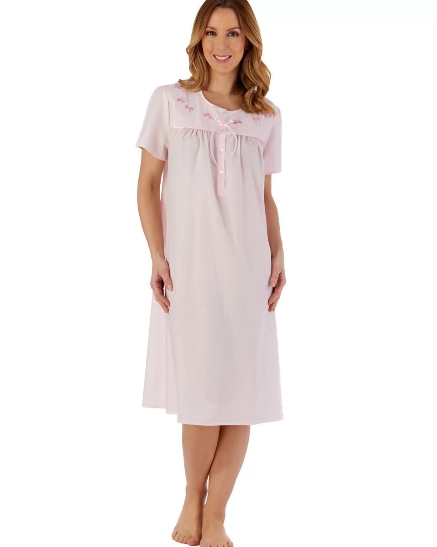 Slenderella Nighties | Polycotton Short Sleeve Nightdress - Pink