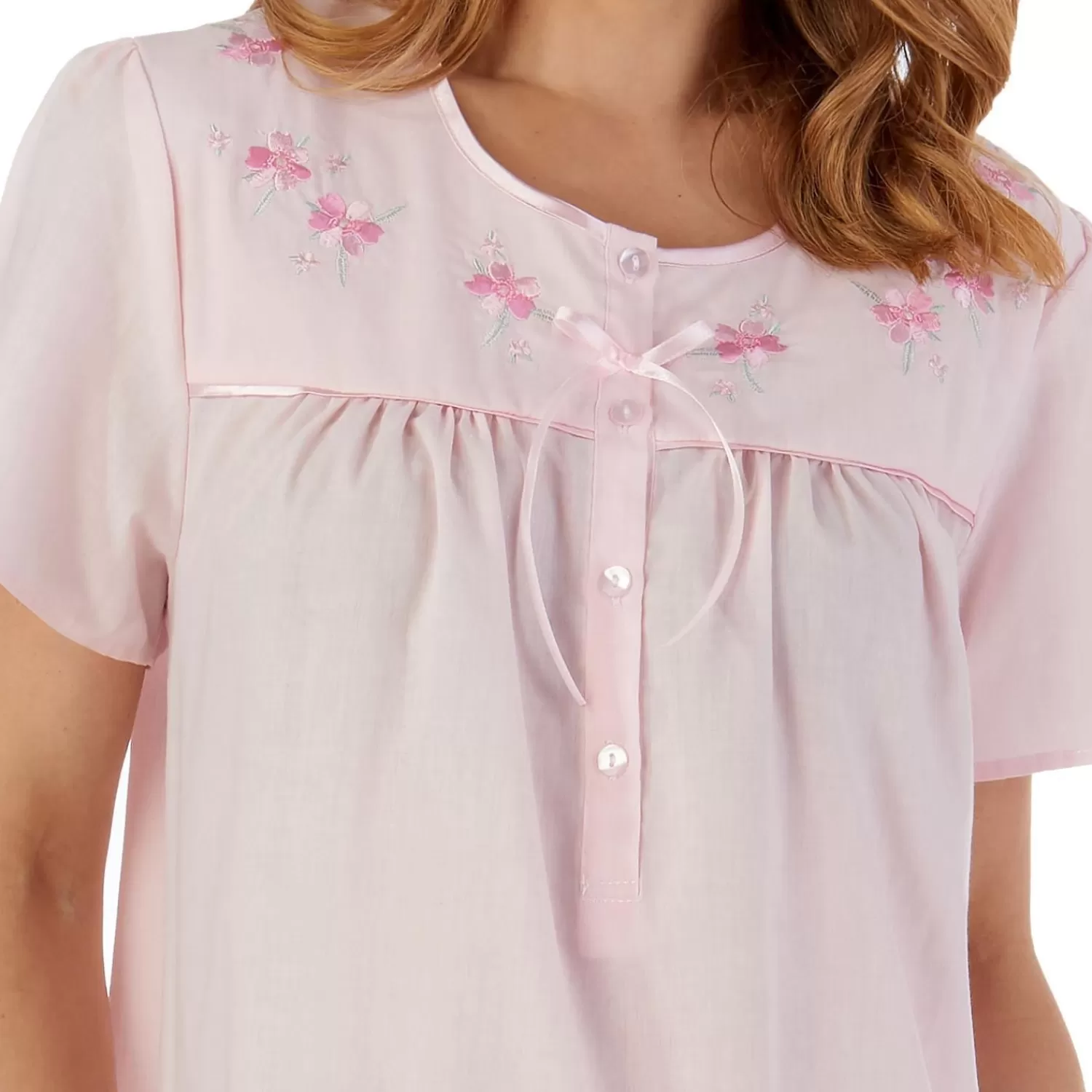 Slenderella Nighties | Polycotton Short Sleeve Nightdress - Pink