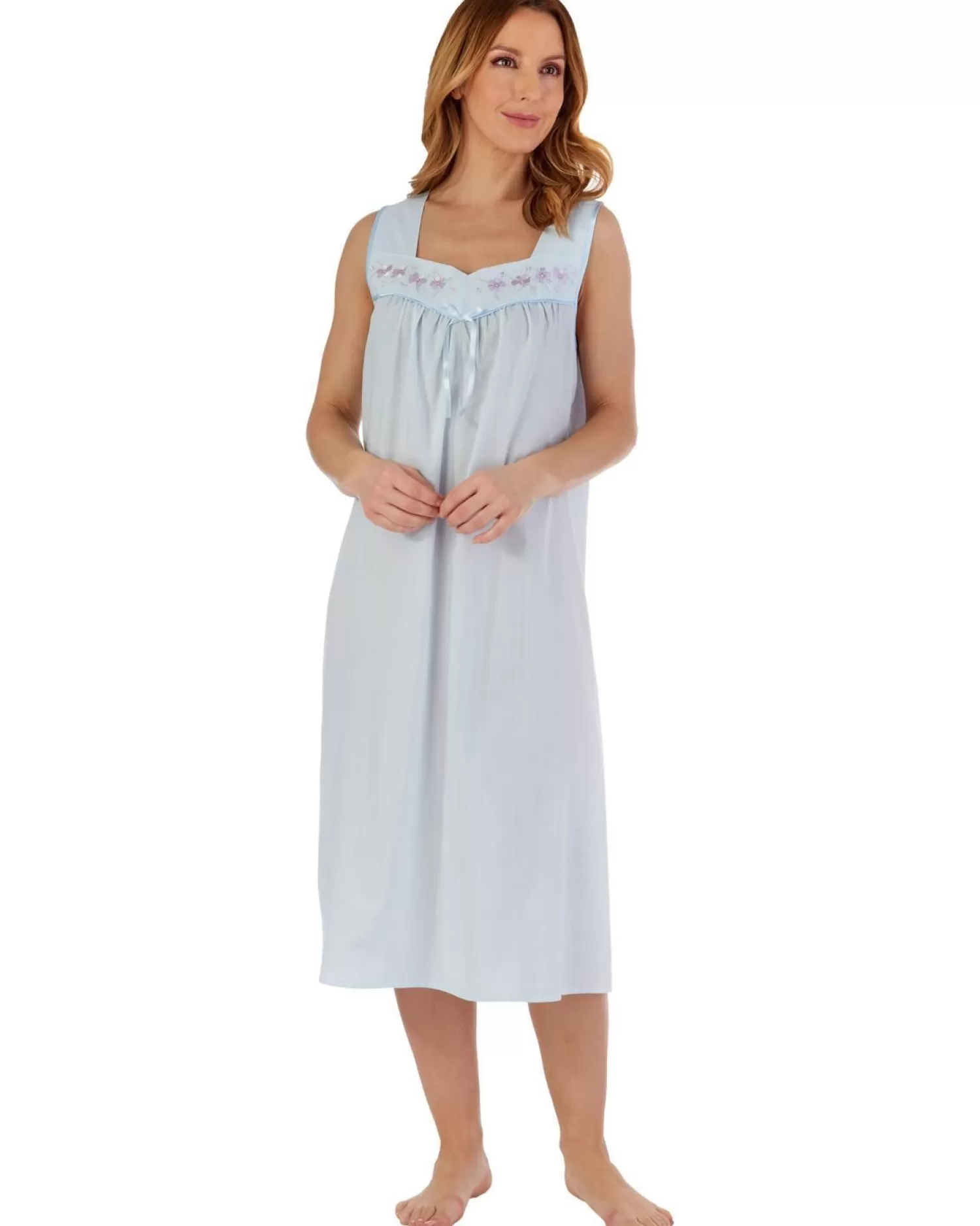 Slenderella Nighties | Polycotton Sleeveless Nightdress - Blue