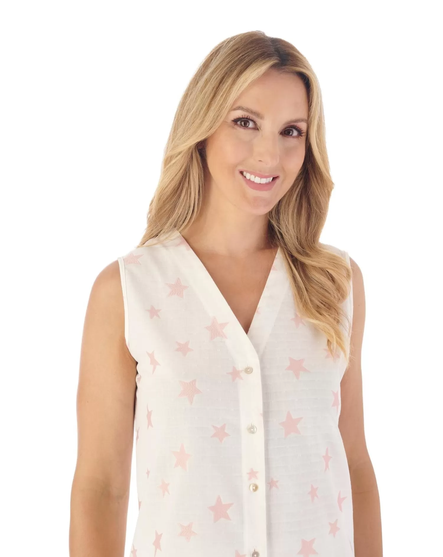 Slenderella Pyjamas | Star Print Long Button Pyjamas - Pink