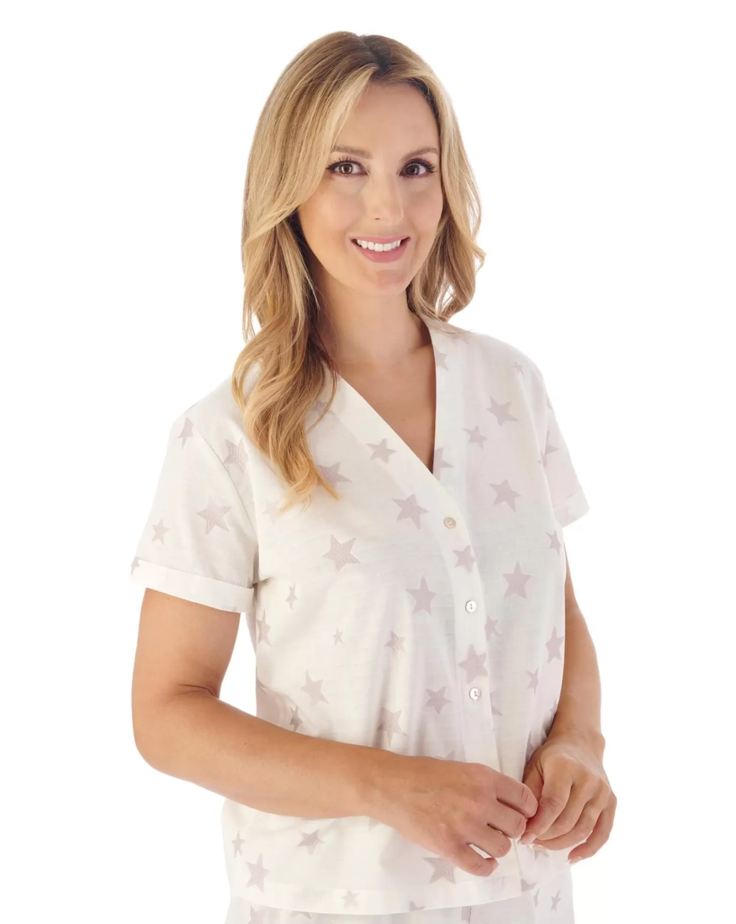 Slenderella Pyjamas | Star Print Short Button Pyjamas - Grey