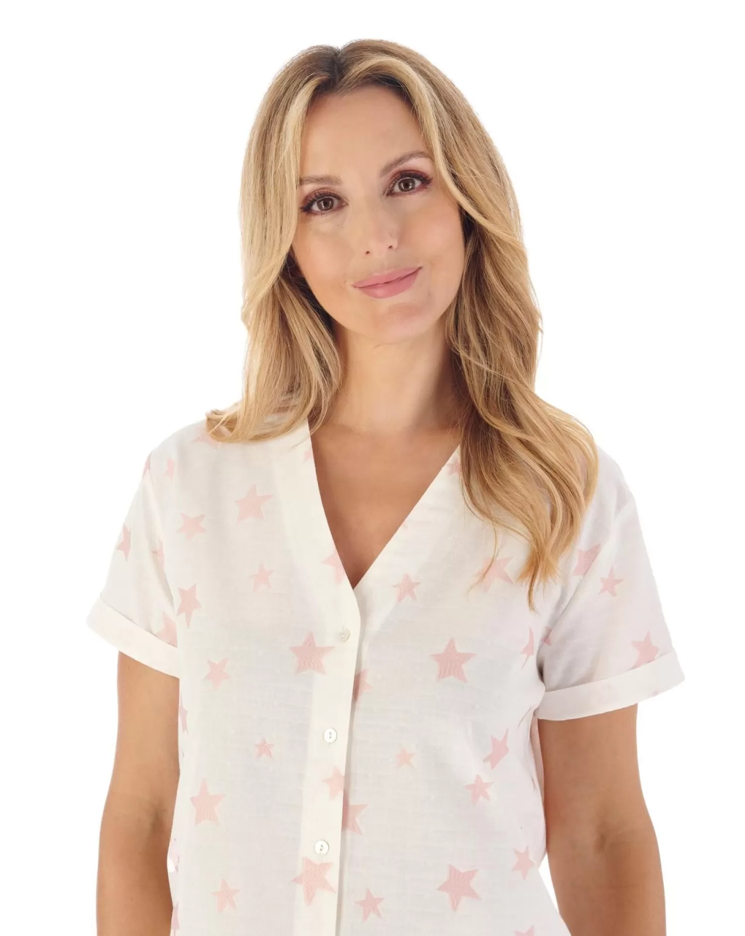 Slenderella Pyjamas | Star Print Short Button Pyjamas - Pink