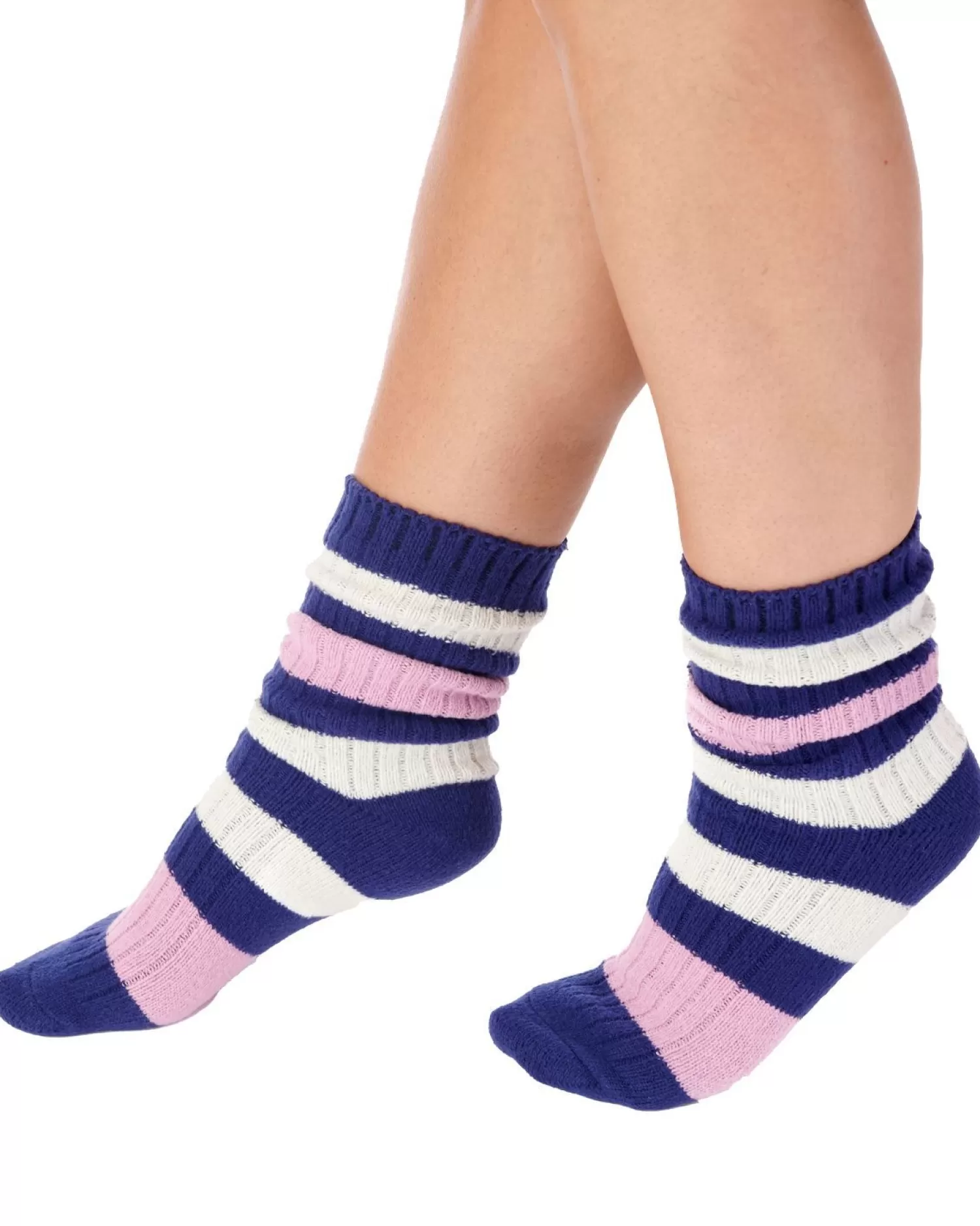 Slenderella Socks | Striped Rib Bed Socks - Navy