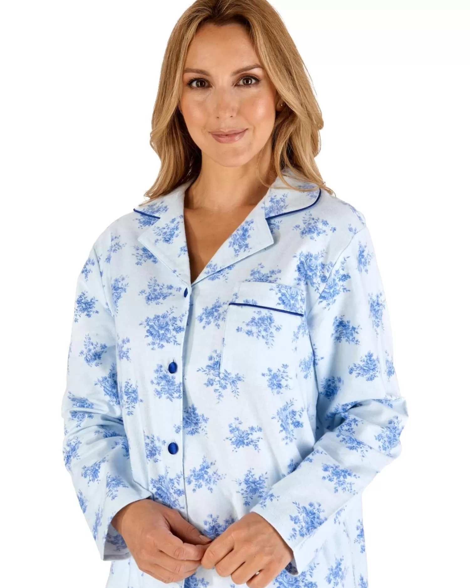 Slenderella Pyjamas | Tailored Flannel Pyjamas - Blue