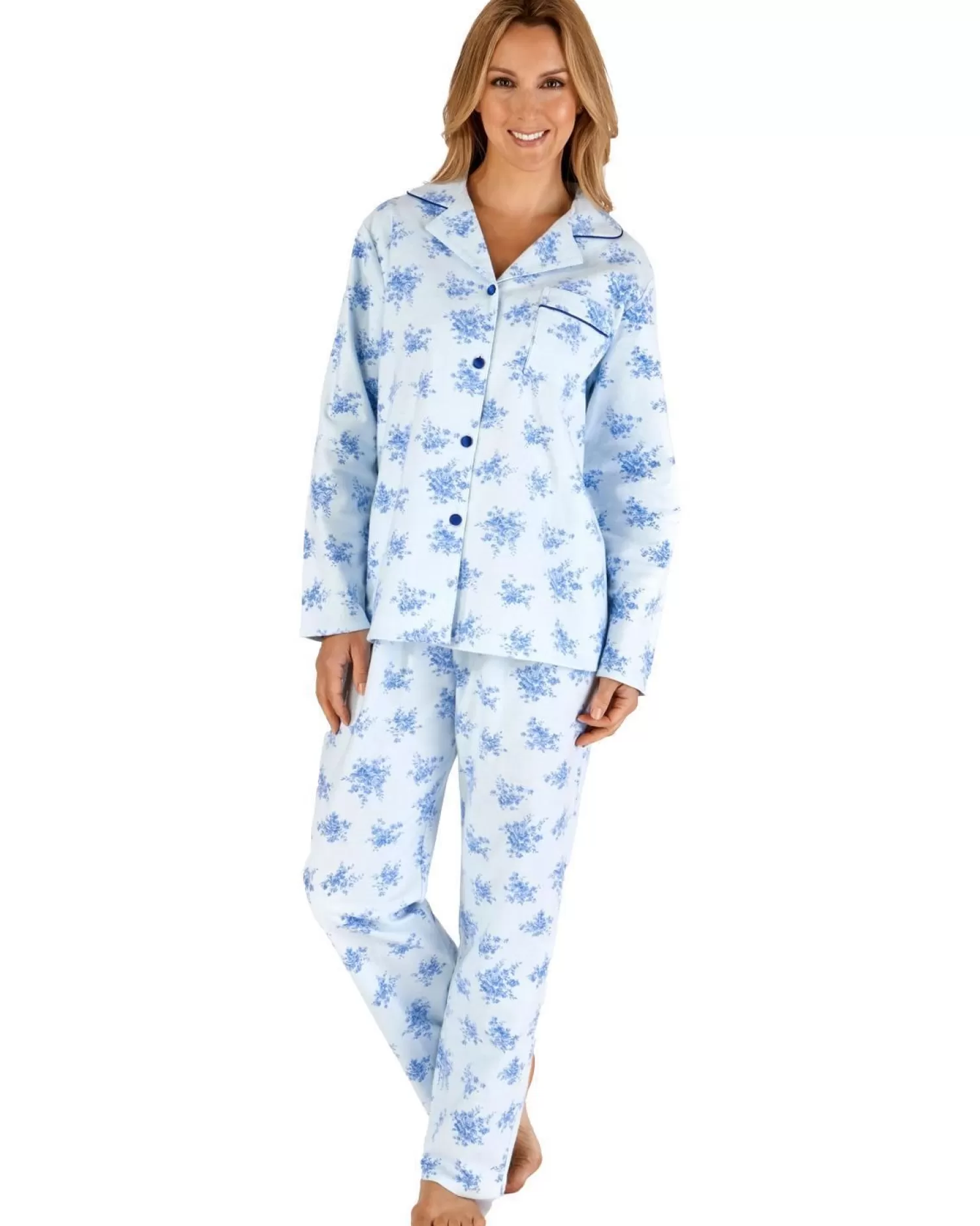 Slenderella Pyjamas | Tailored Flannel Pyjamas - Blue
