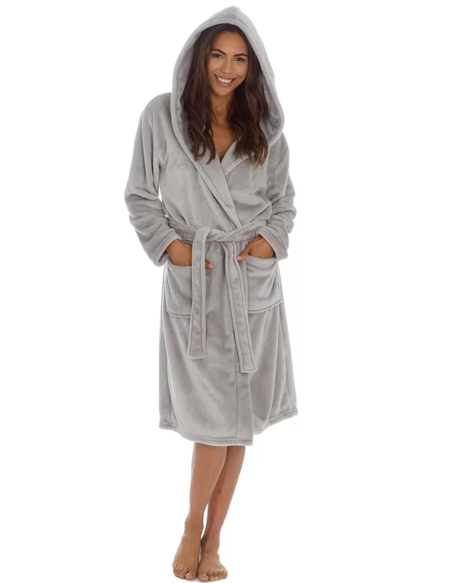 Slumber Party Dressing Gowns | Womens Hooded Dressing Gown - Grey